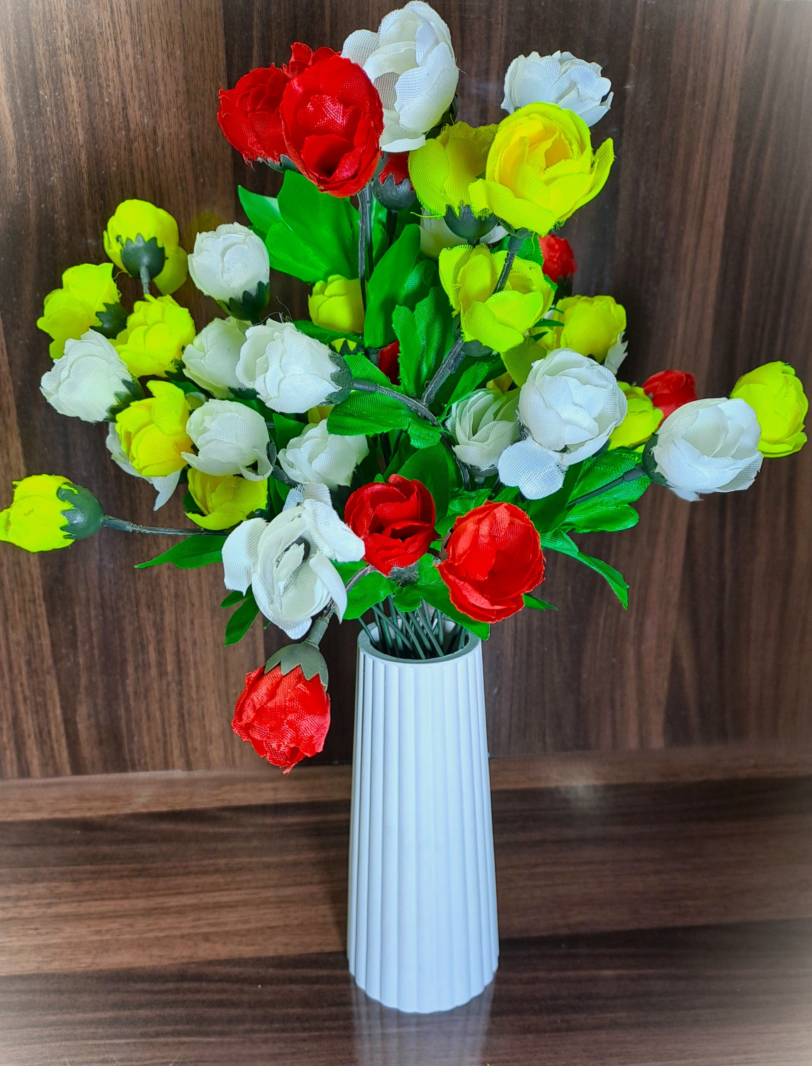 Aesthetic Ceramic Vase (White) with Bunch of Multi Colour flowers