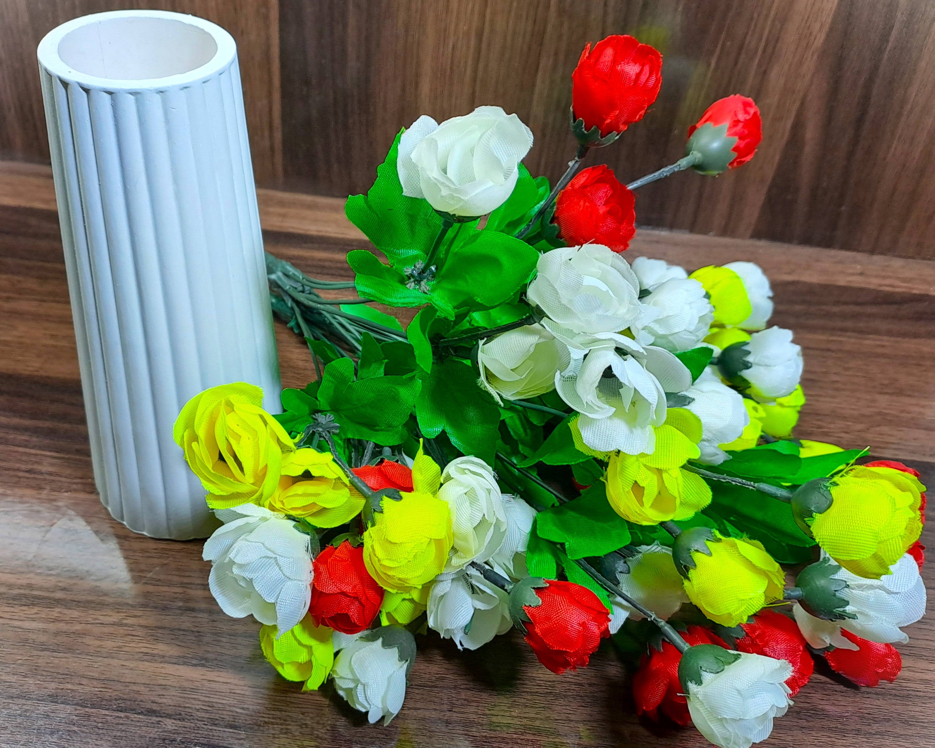Aesthetic Ceramic Vase (White) with Bunch of Multi Colour flowers