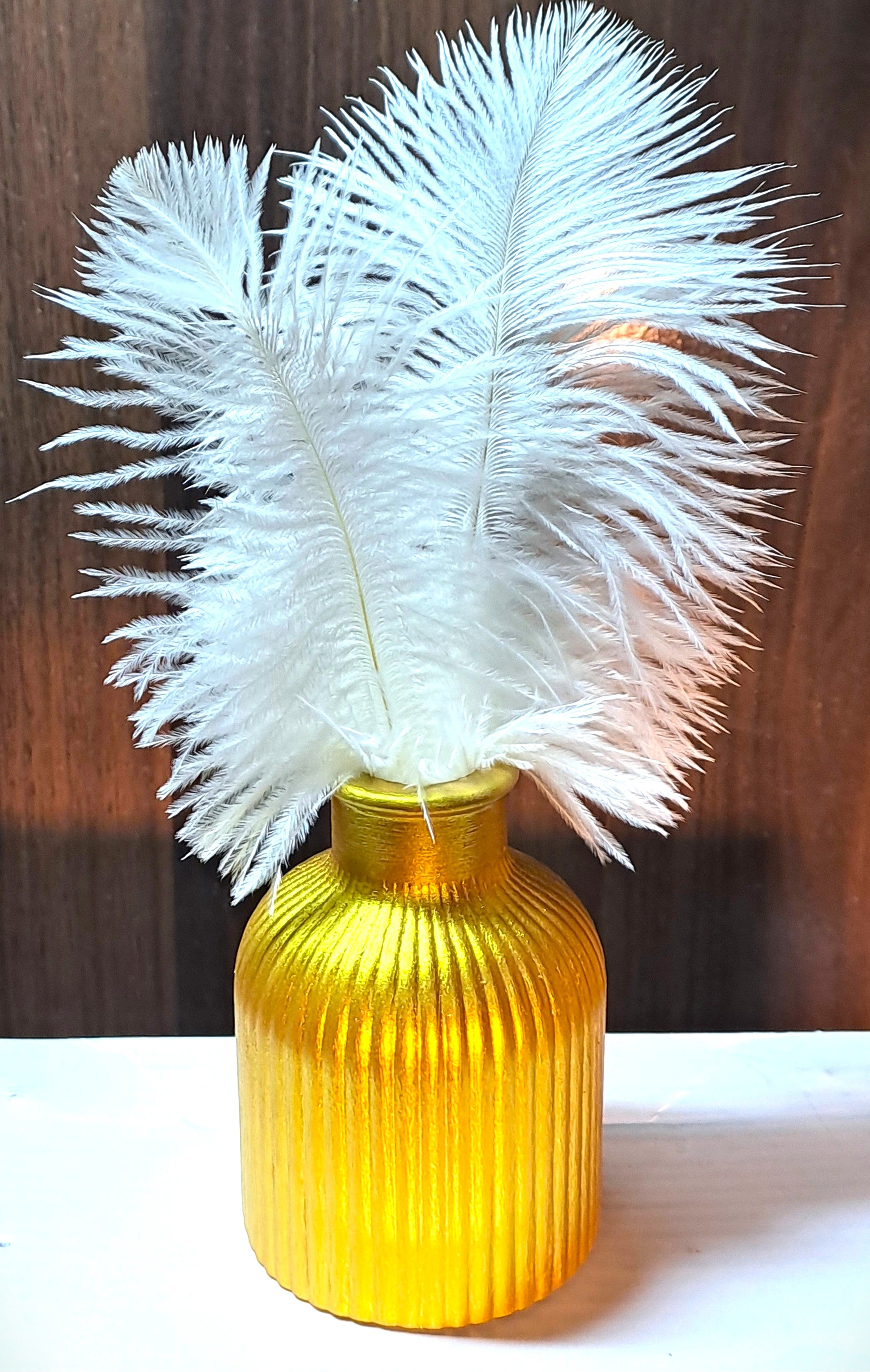 Golden Hand Crafted Vase with Feathers