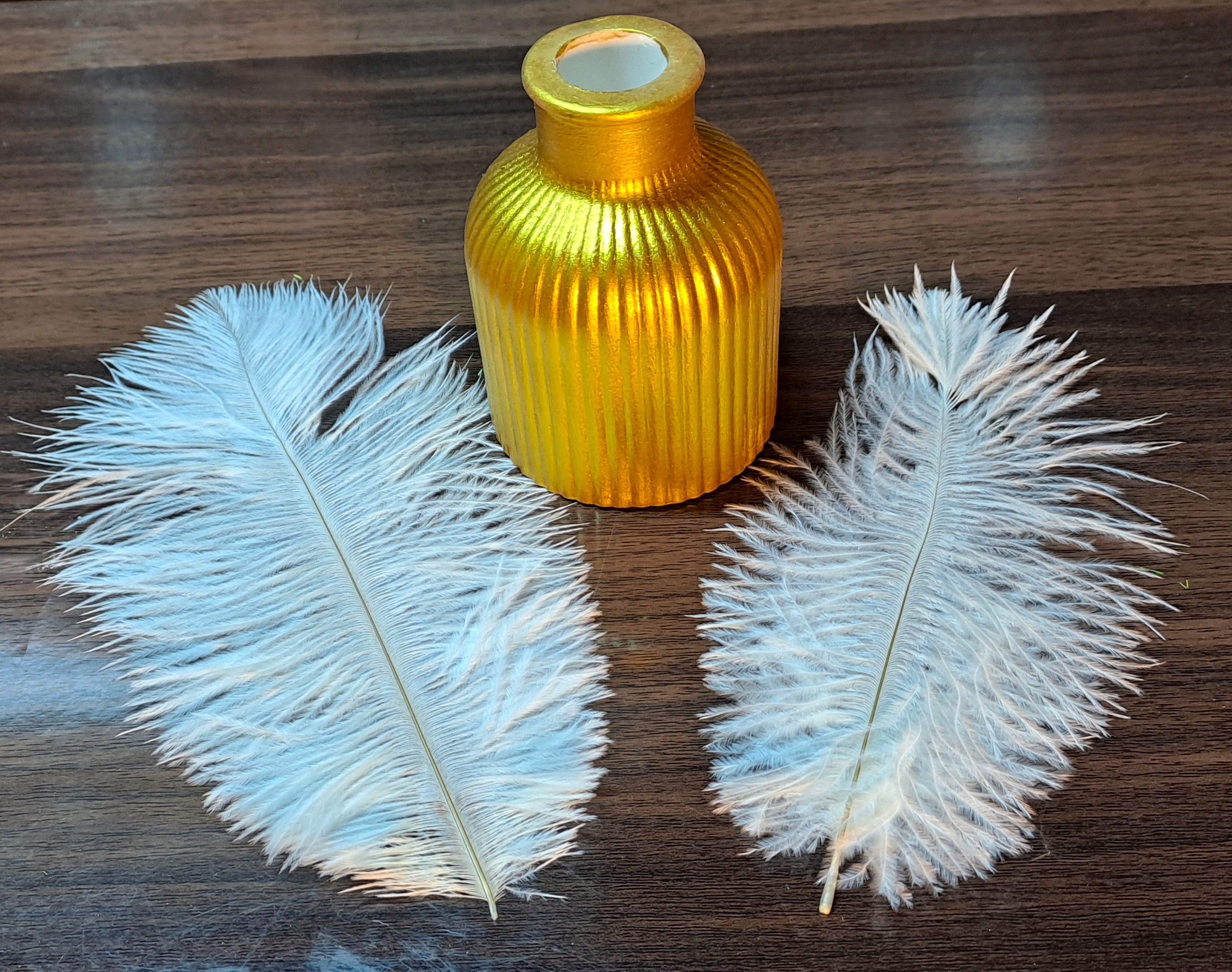 Golden Hand Crafted Vase with Feathers