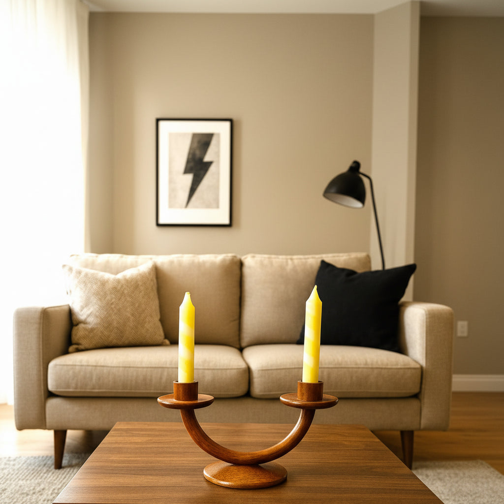 Handcrafted Wooden Candle Stand with 2 Holders (without candles)