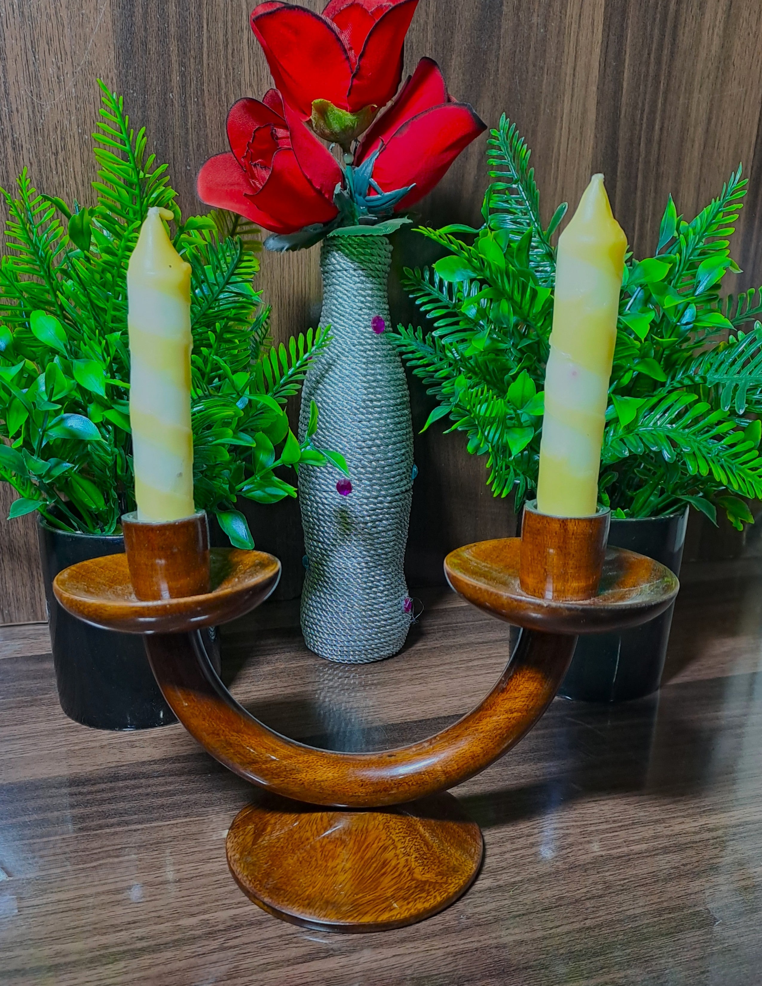 Handcrafted Wooden Candle Stand with 2 Holders (without candles)