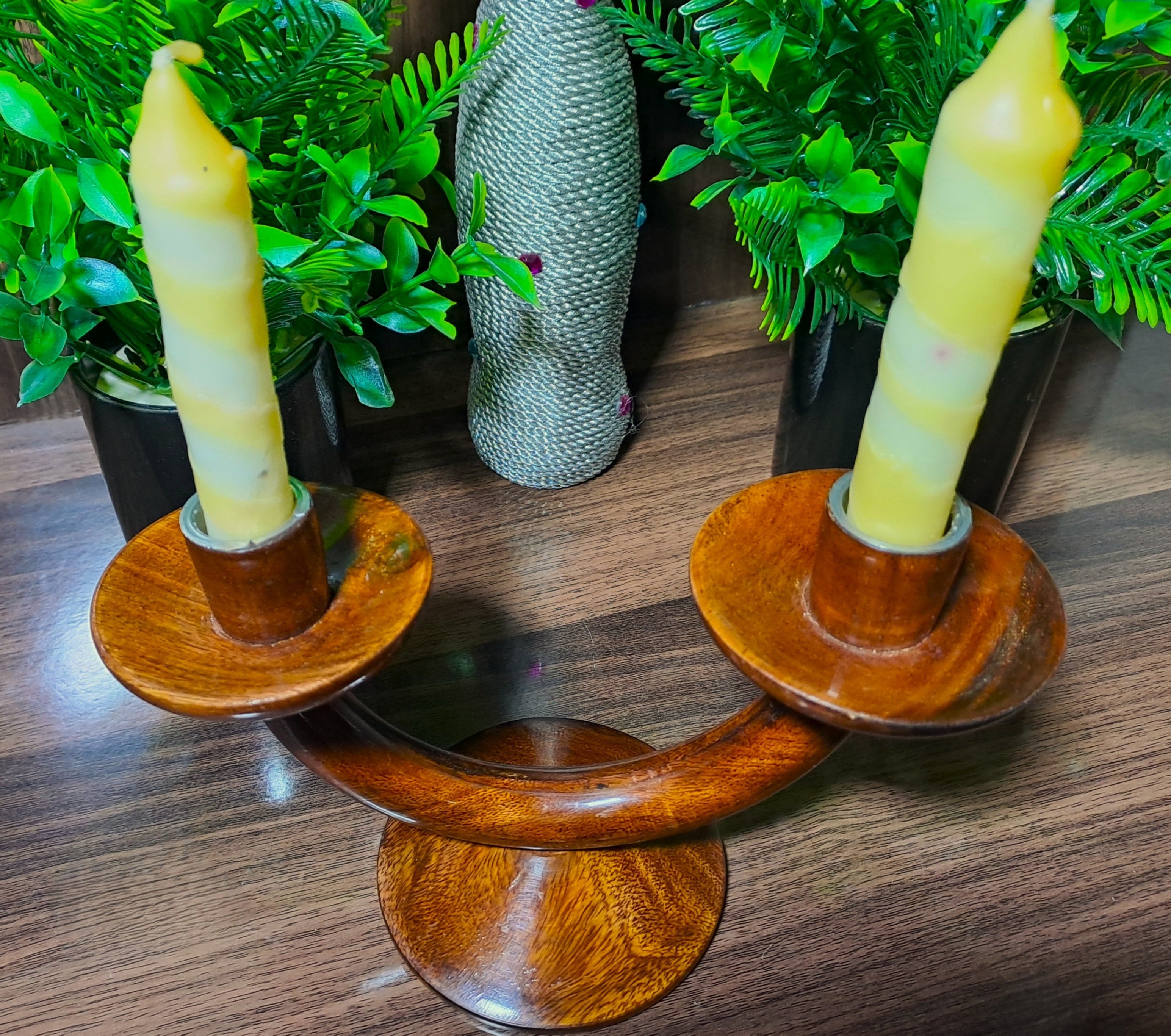 Handcrafted Wooden Candle Stand with 2 Holders (without candles)