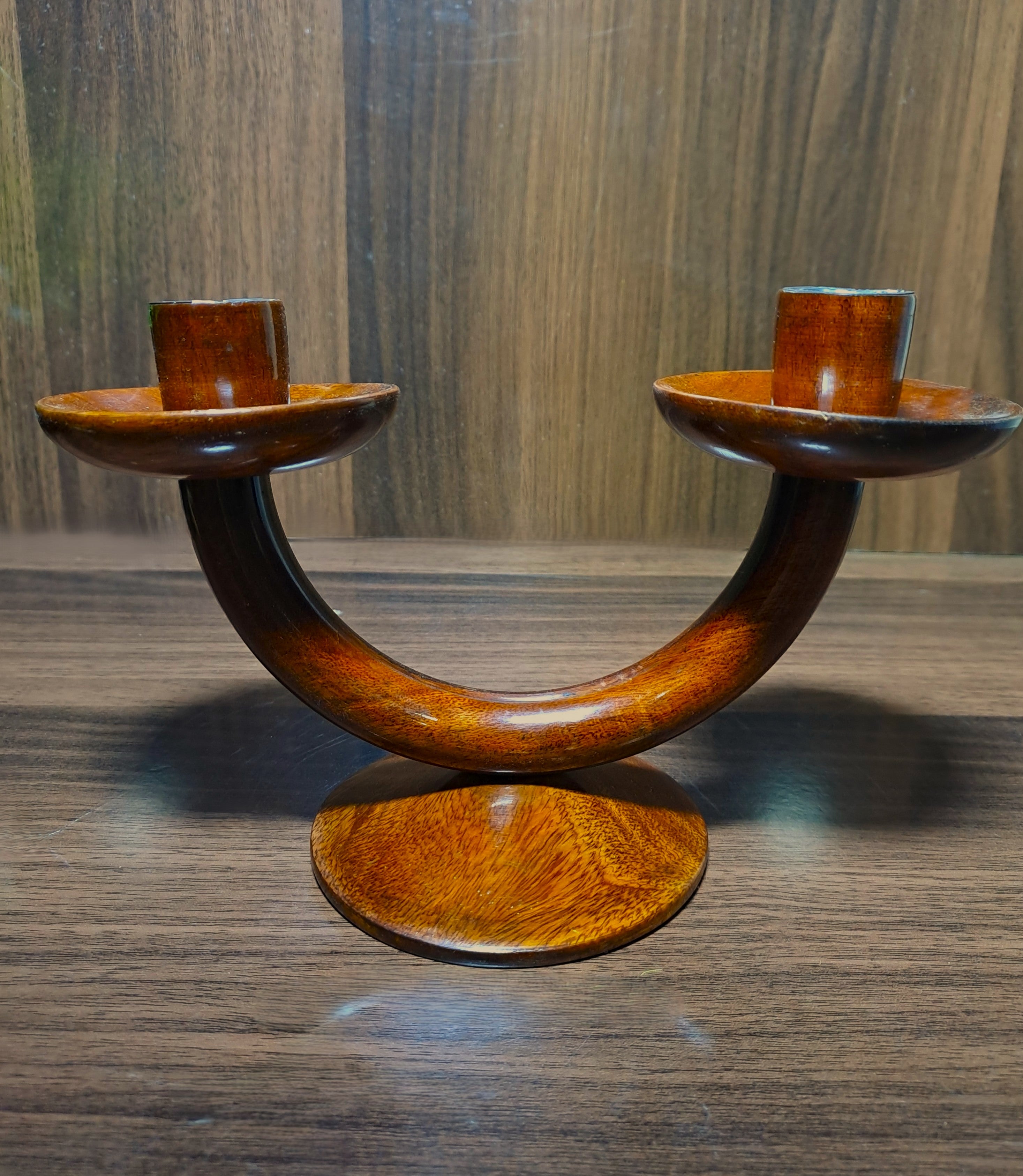 Handcrafted Wooden Candle Stand with 2 Holders (without candles)