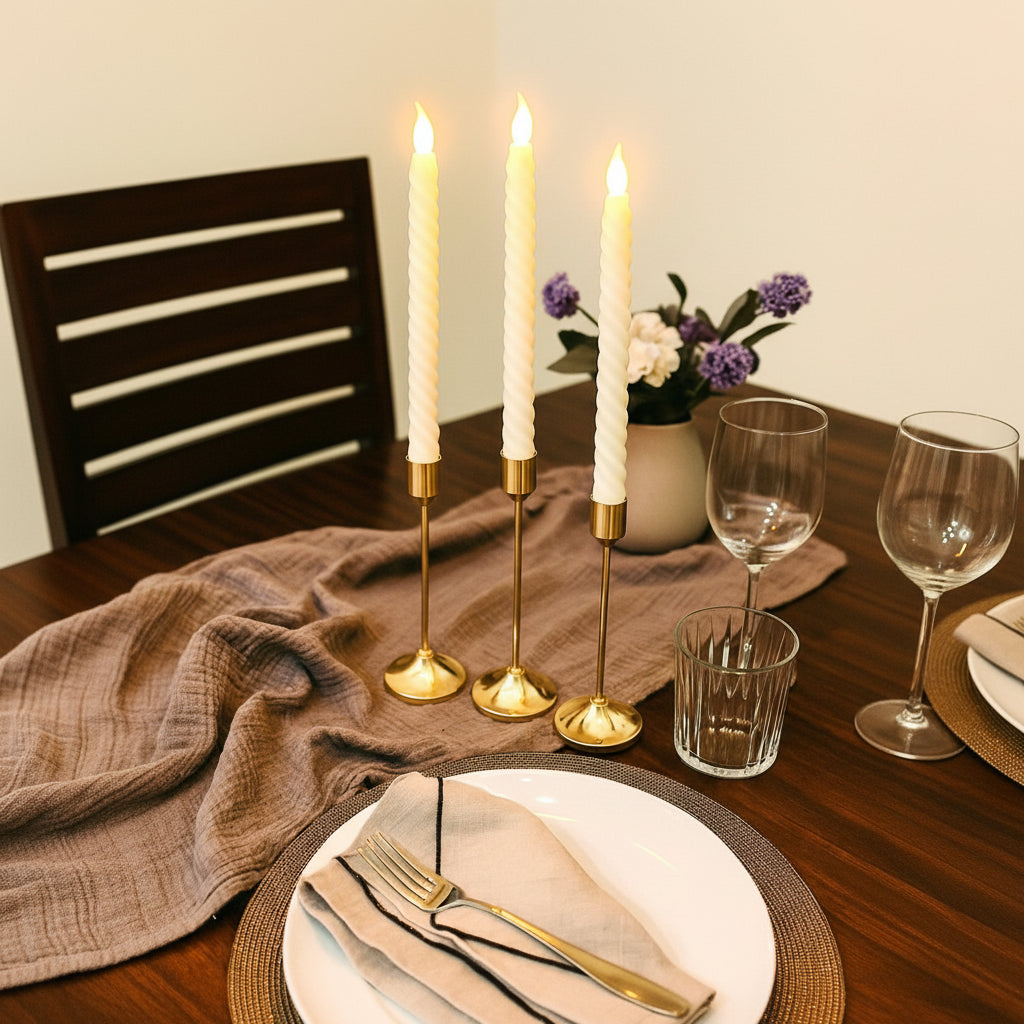 Set of 3 Golden Metallic Candle Holders (without Candles)
