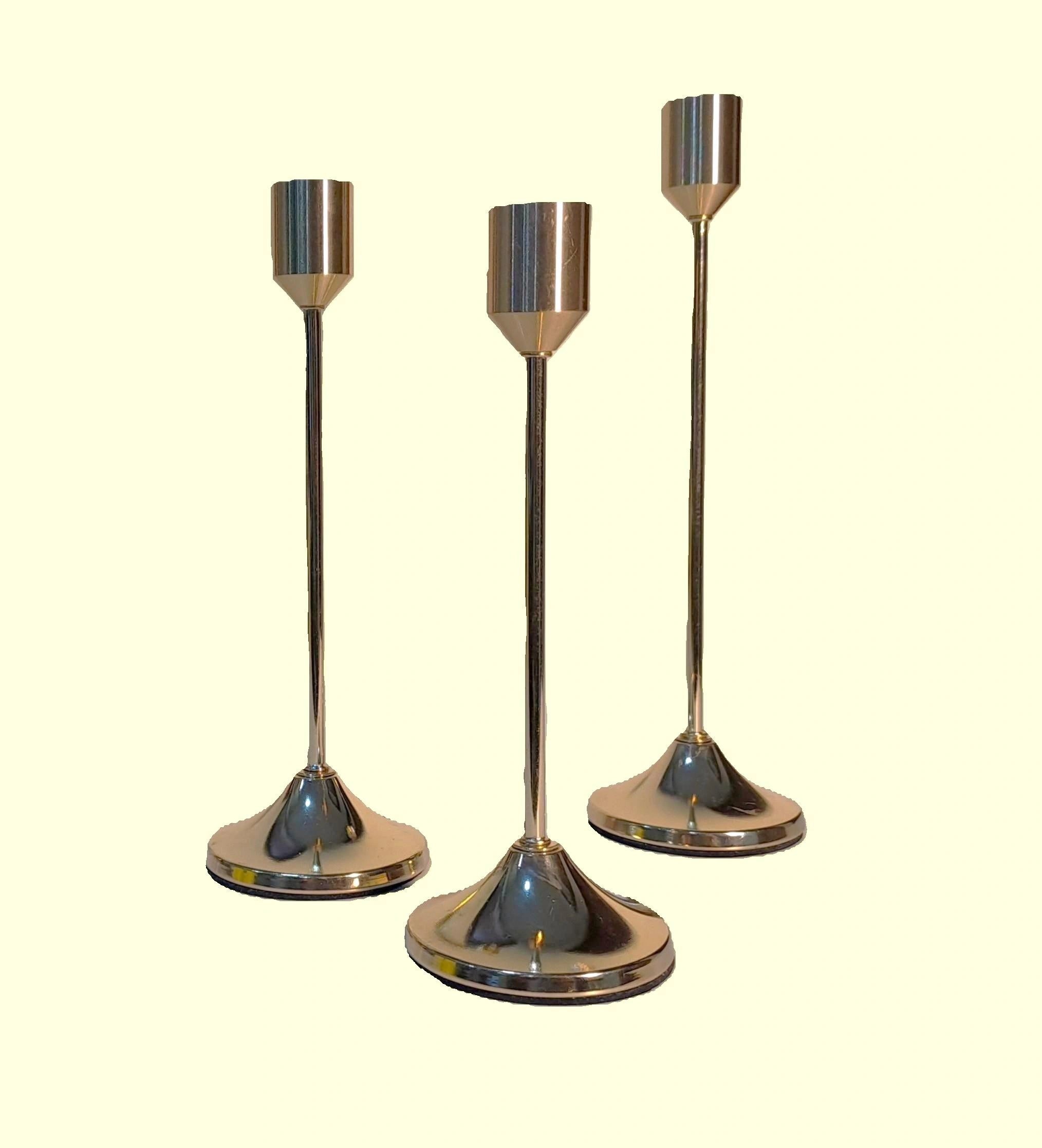 Set of 3 Golden Metallic Candle Holders (without Candles)