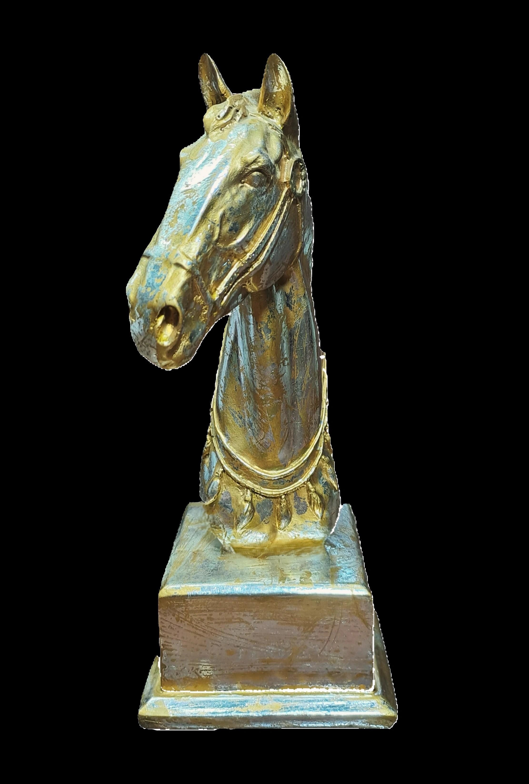 Golden Vintage look Horse Head on Square Base Resin