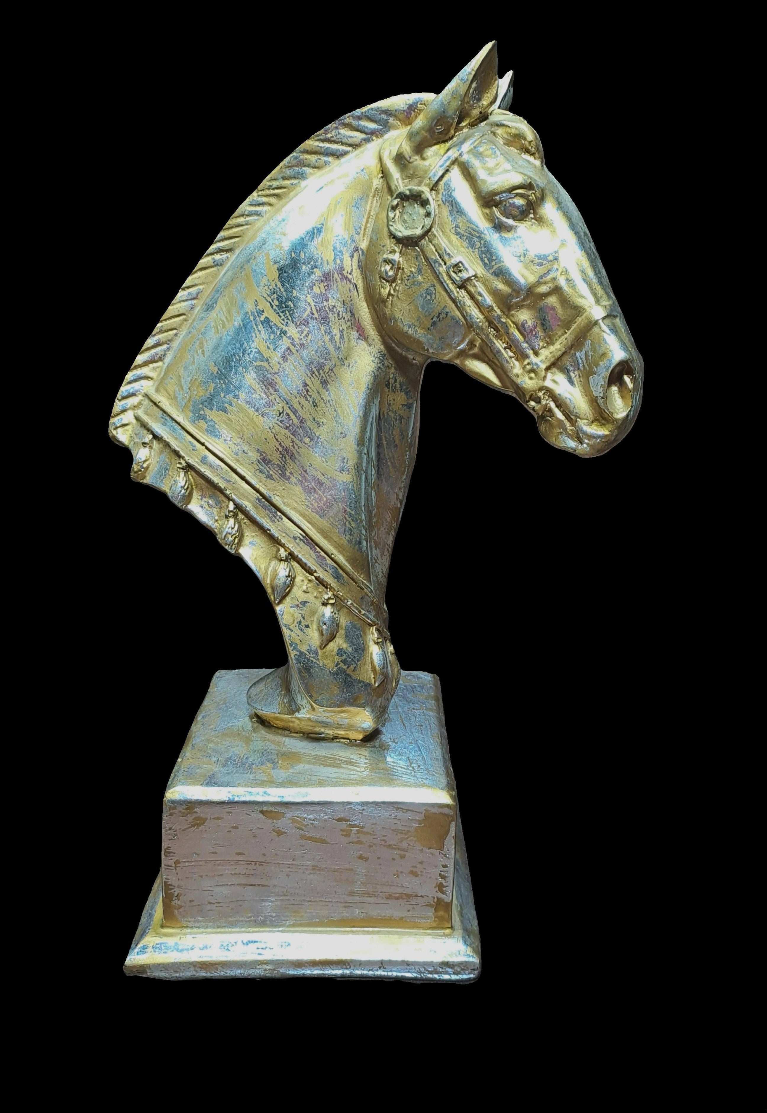 Golden Vintage look Horse Head on Square Base Resin