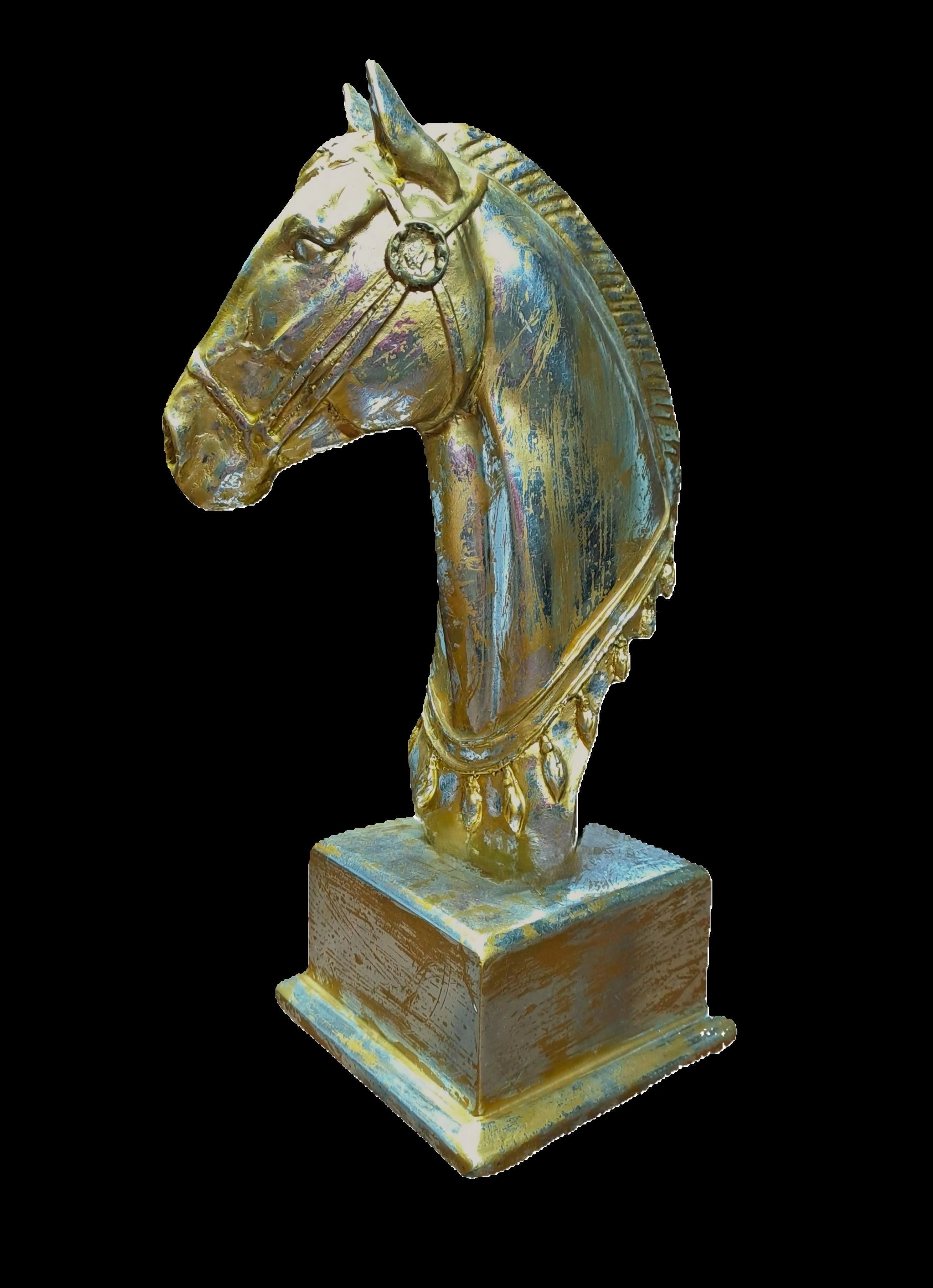 Golden Vintage look Horse Head on Square Base Resin