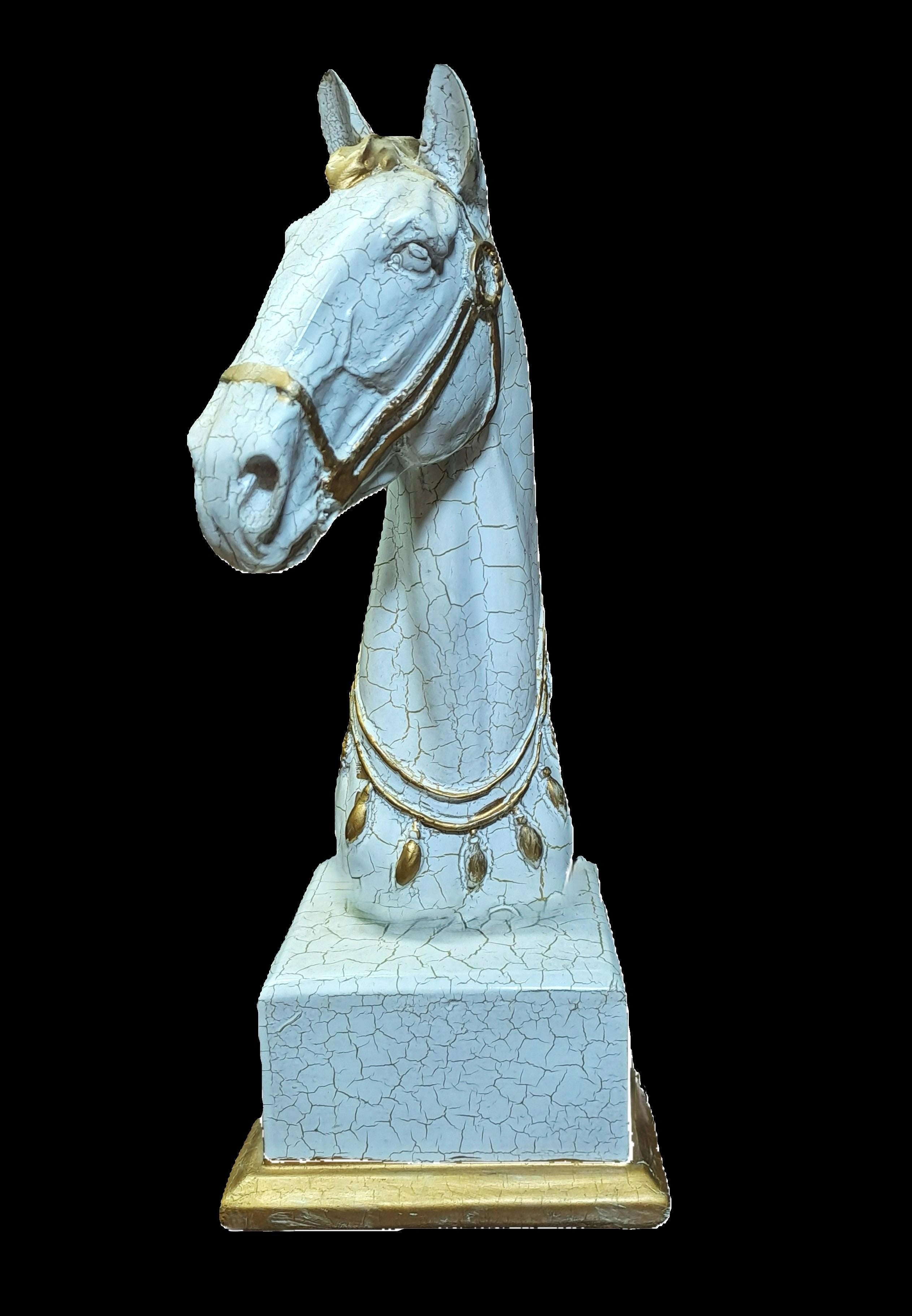 White-Golden Horse Head on Square Base Resin