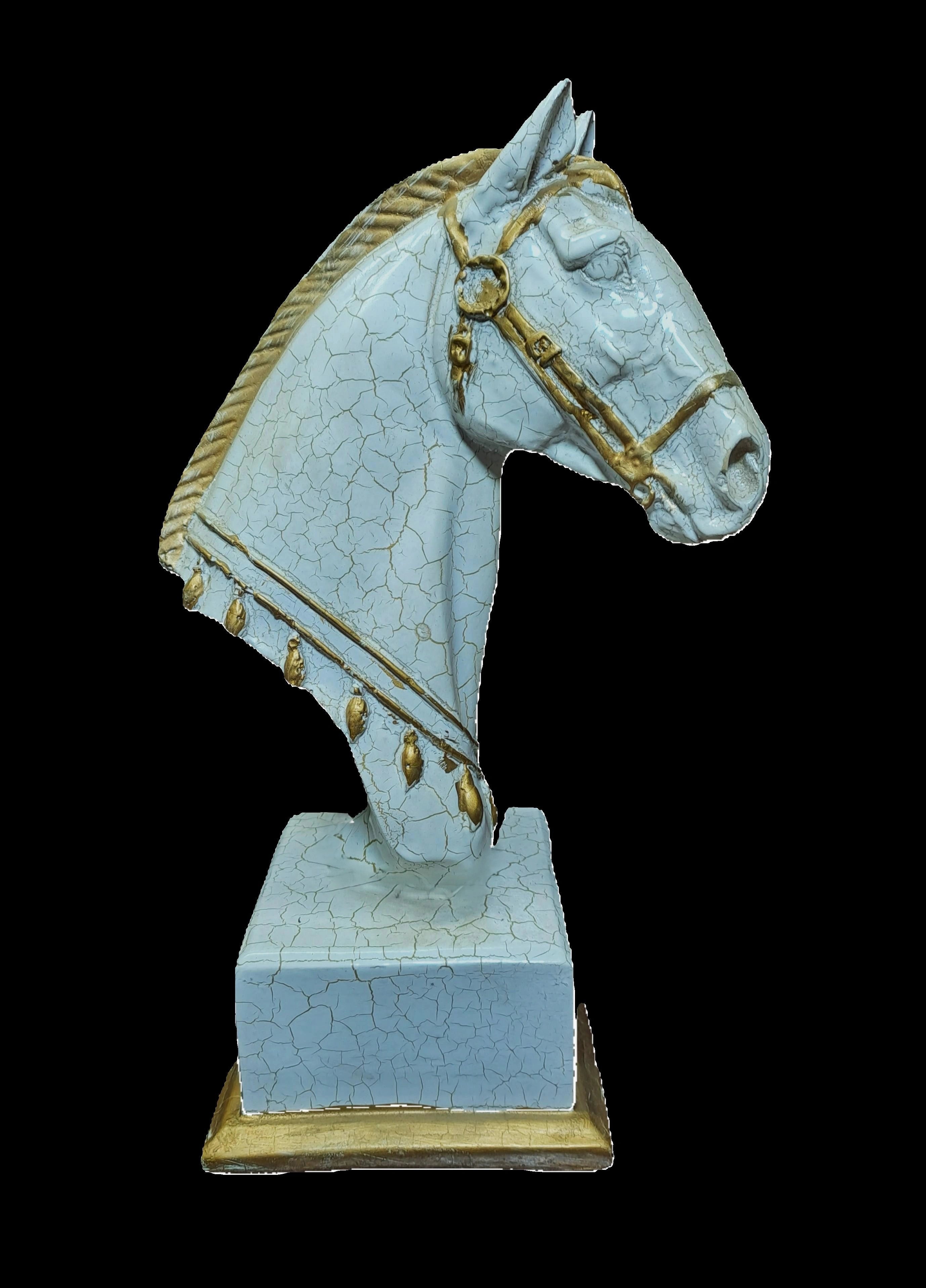 White-Golden Horse Head on Square Base Resin