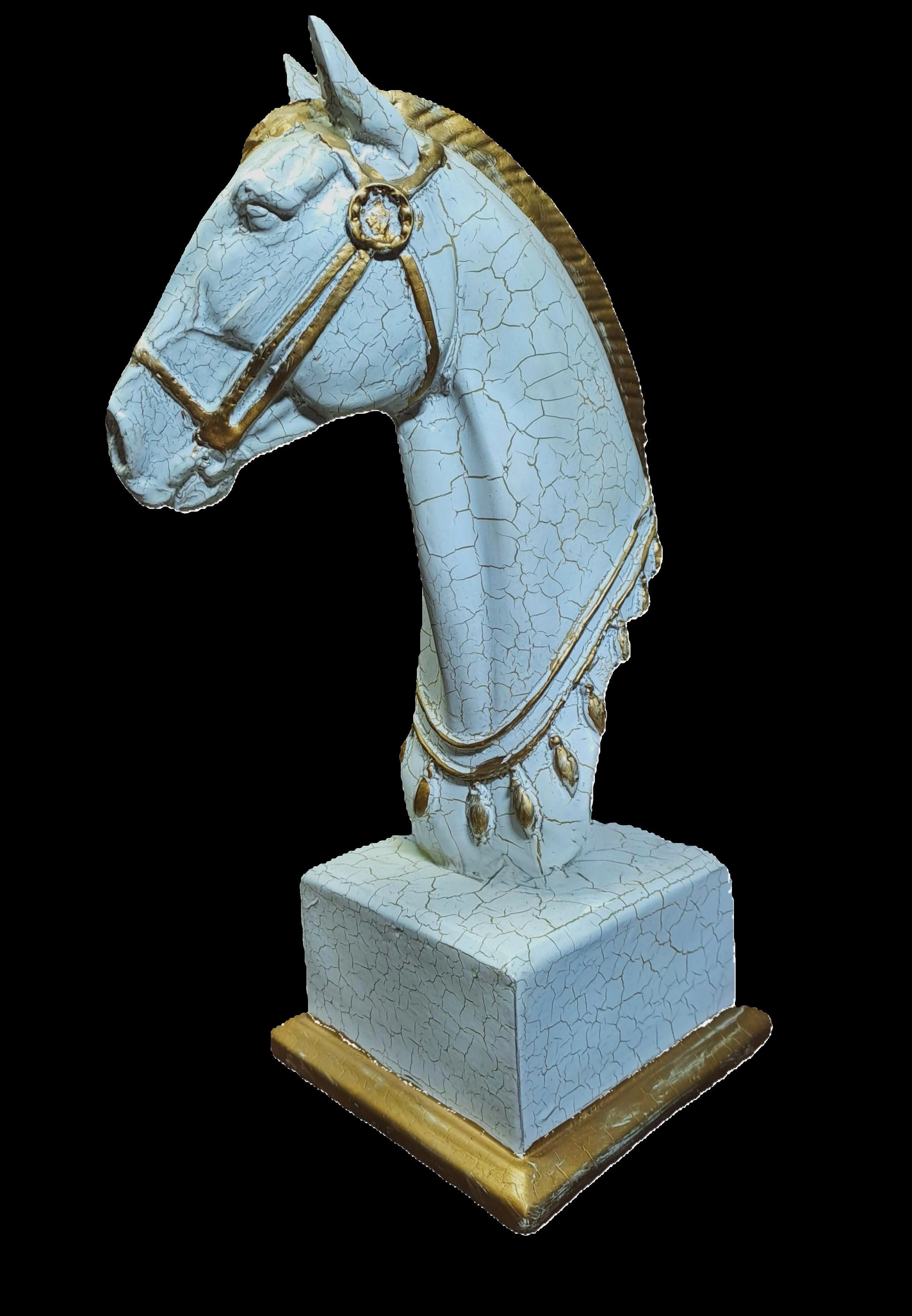 White-Golden Horse Head on Square Base Resin