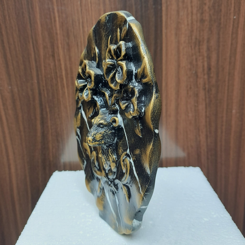 Bronze-Black Vintage look Decorative Plate with Deer Face on Resin Base