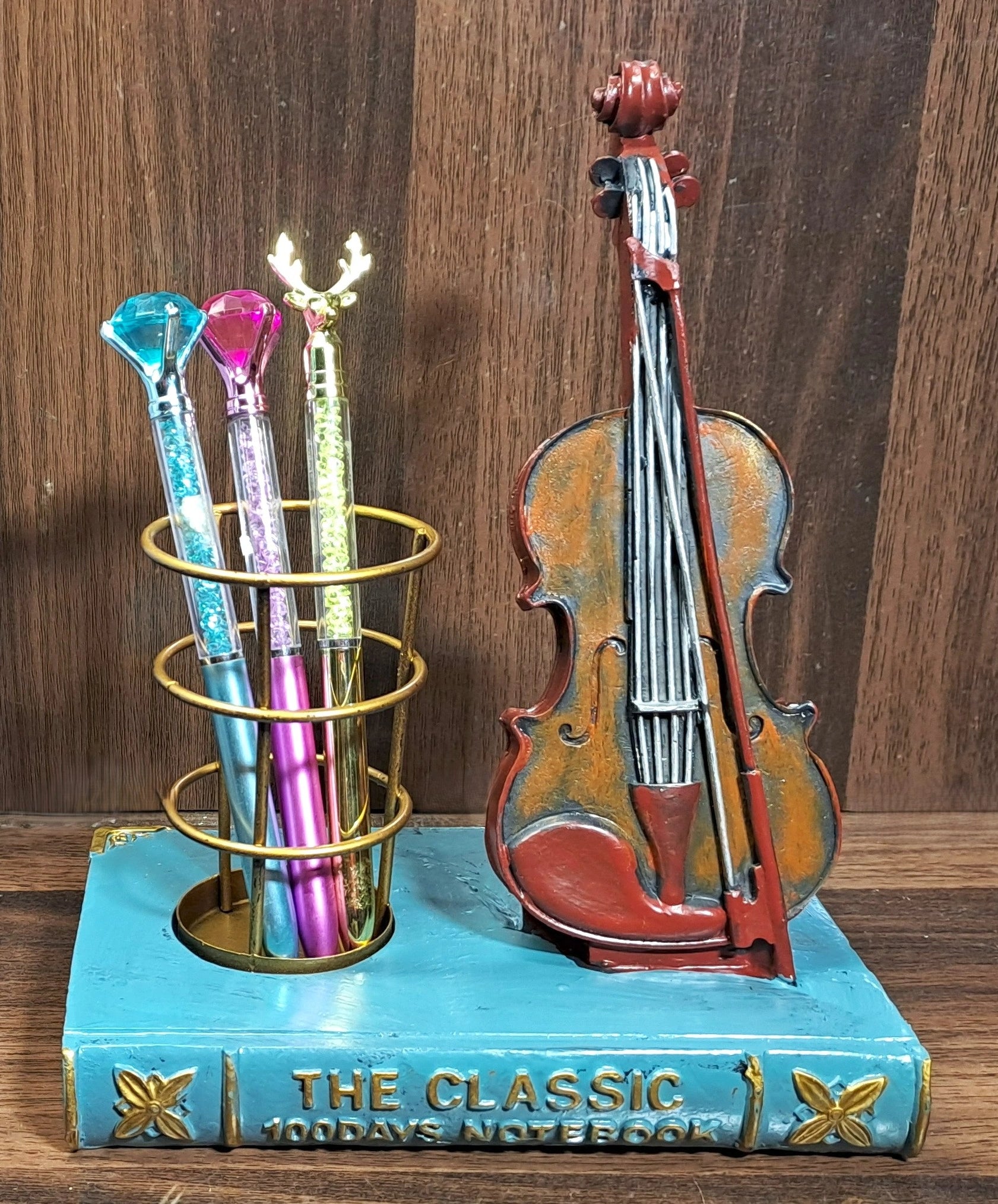 Vintage look Penholder with Guitar over Resin Book