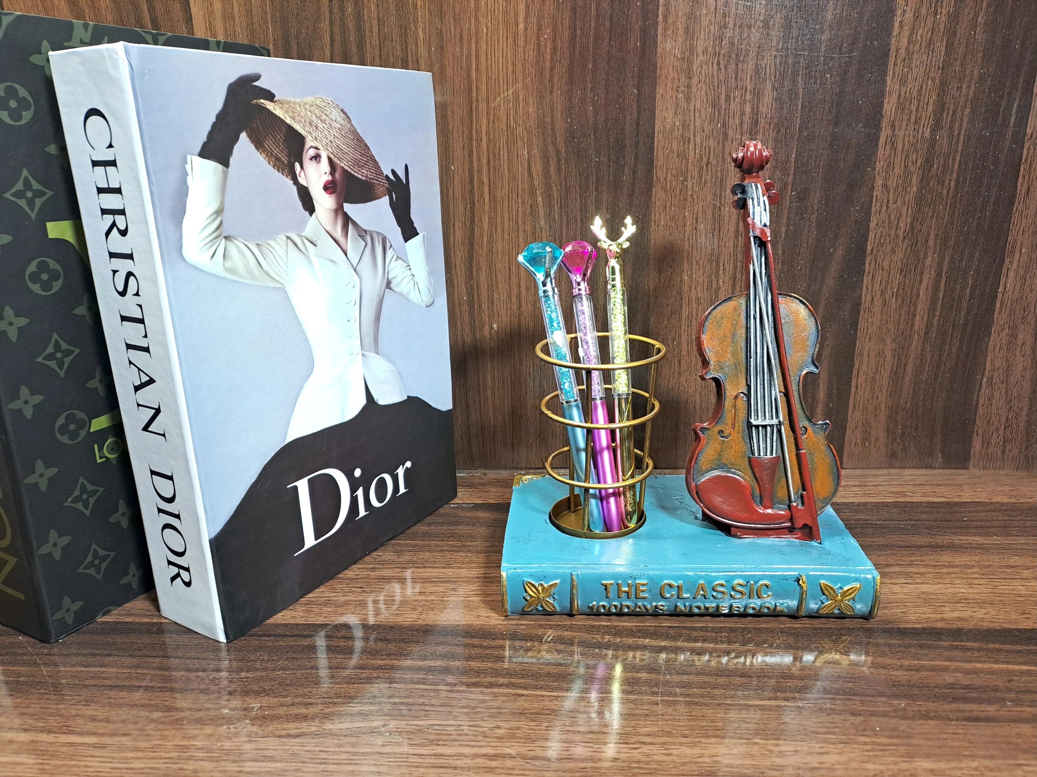 Vintage look Penholder with Guitar over Resin Book