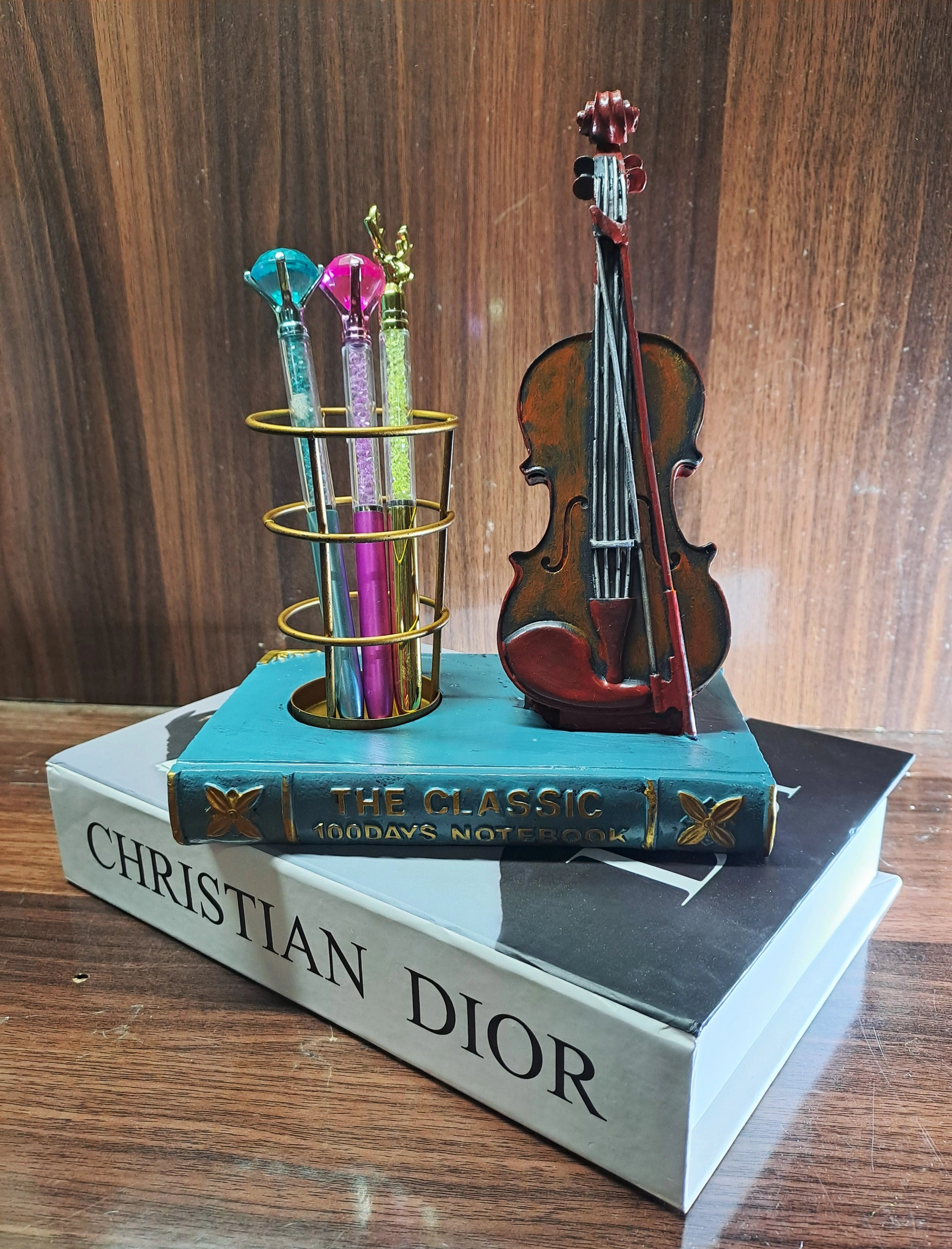 Vintage look Penholder with Guitar over Resin Book