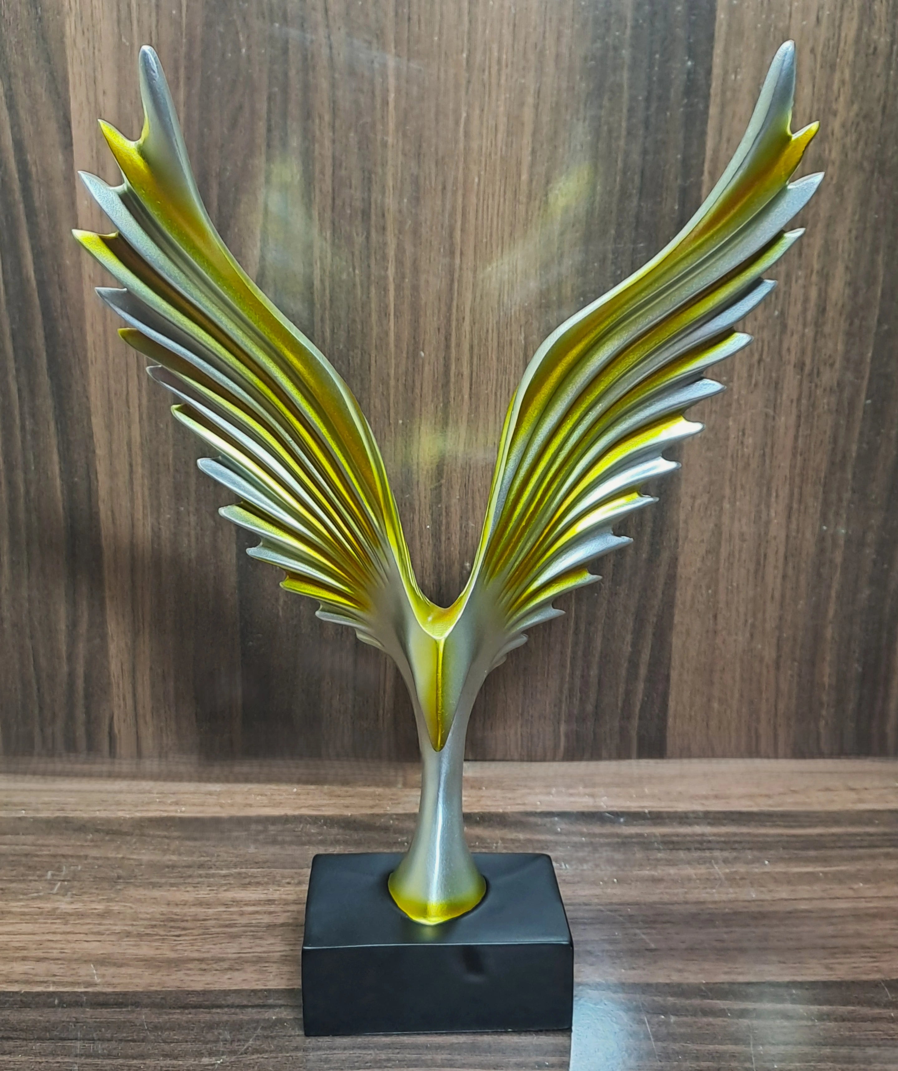 Twin Colours Statue of Abstract Eagle with Spread Wings on Black Base