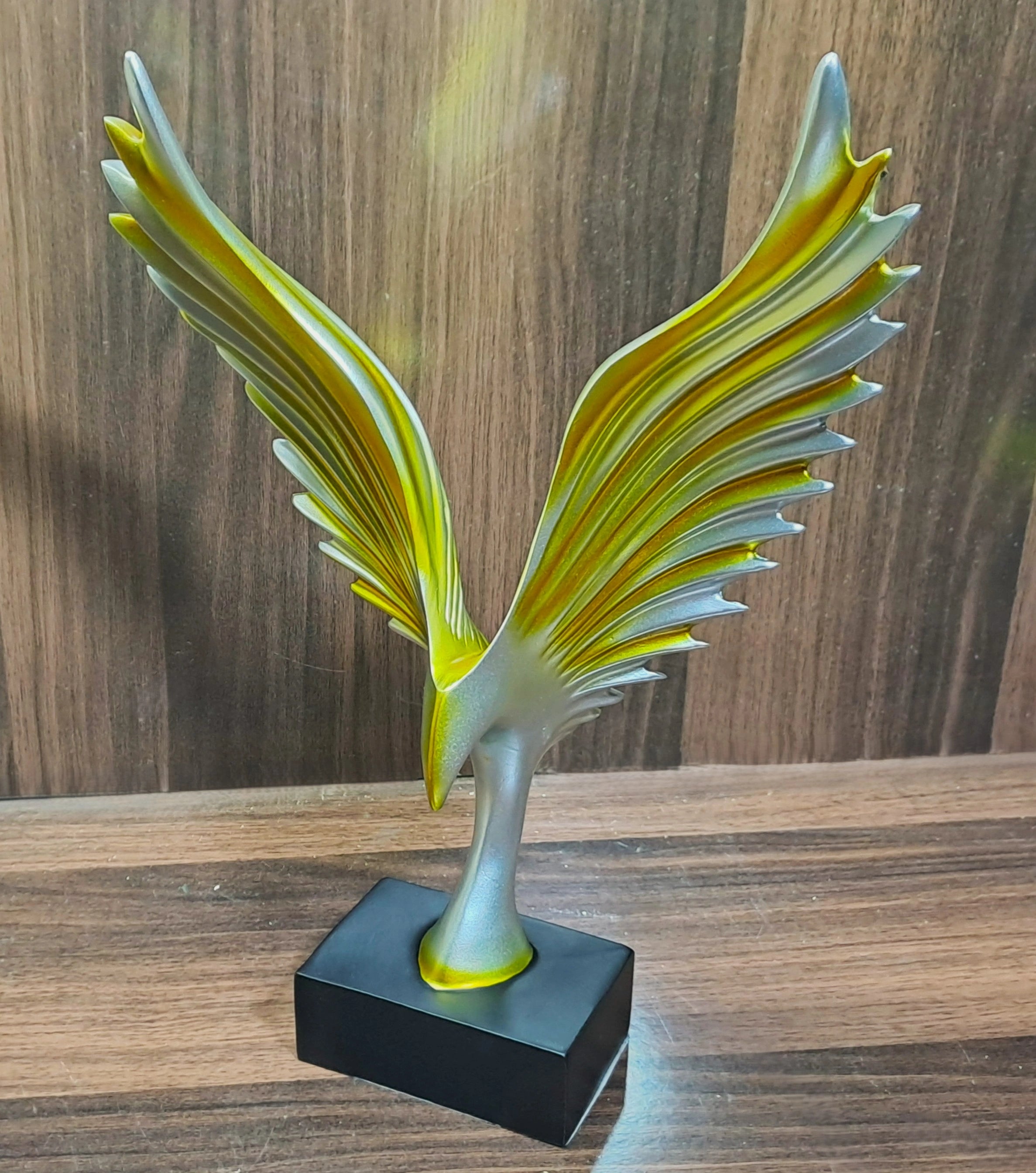 Twin Colours Statue of Abstract Eagle with Spread Wings on Black Base