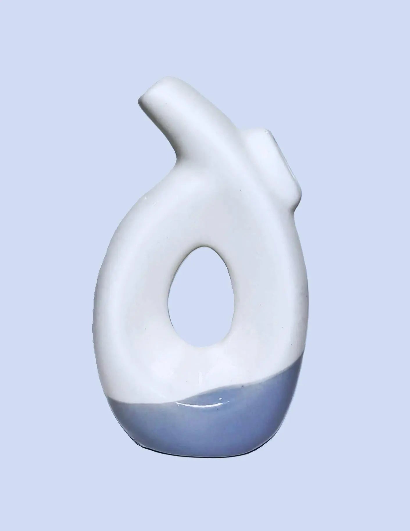 Aesthetic Dual Opening Ceramic Vase with artificial Plastic Plant Leaves & Pink flowers