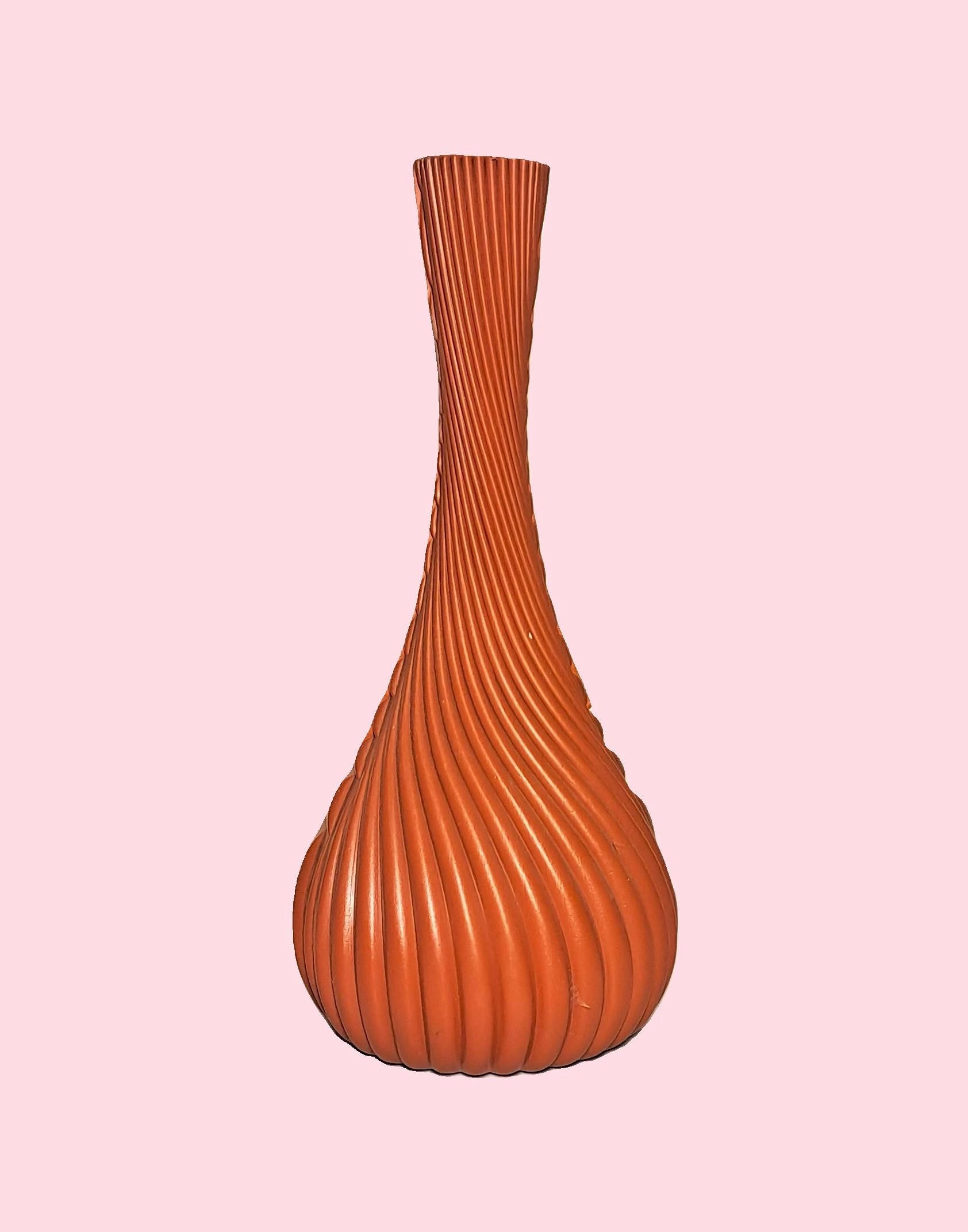 Bottle Shape Spiral Plastic Vase (Brown) with Bunch of Plastic Plant