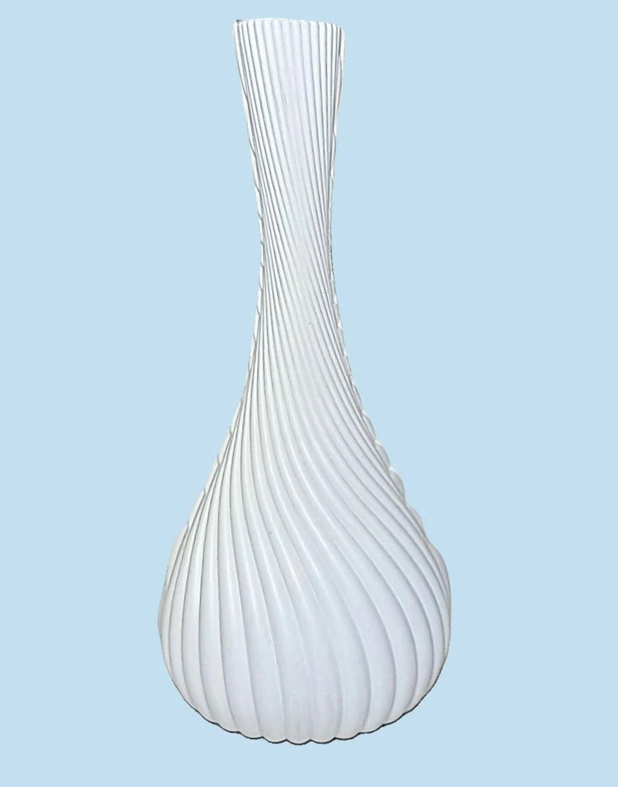 Bottle Shape Spiral Plastic Vase (White) with Bunch of Plastic Plant