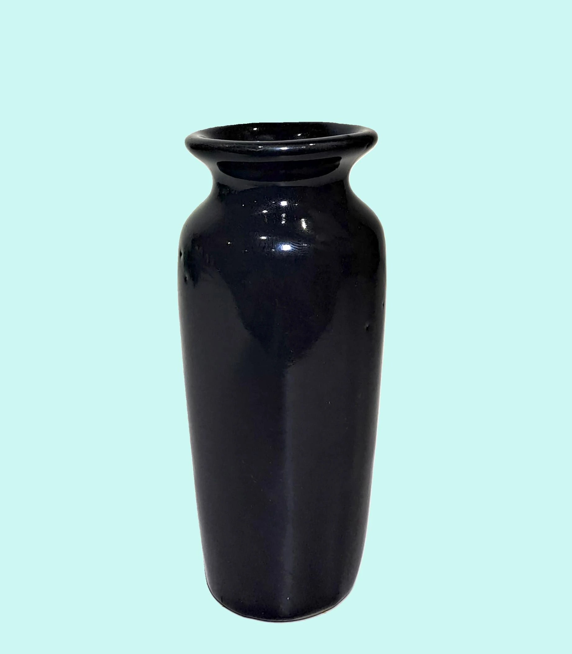 Elegant Ceramic Vase (Black) with Bunch of Plastic Gypsophila Blue Flowers