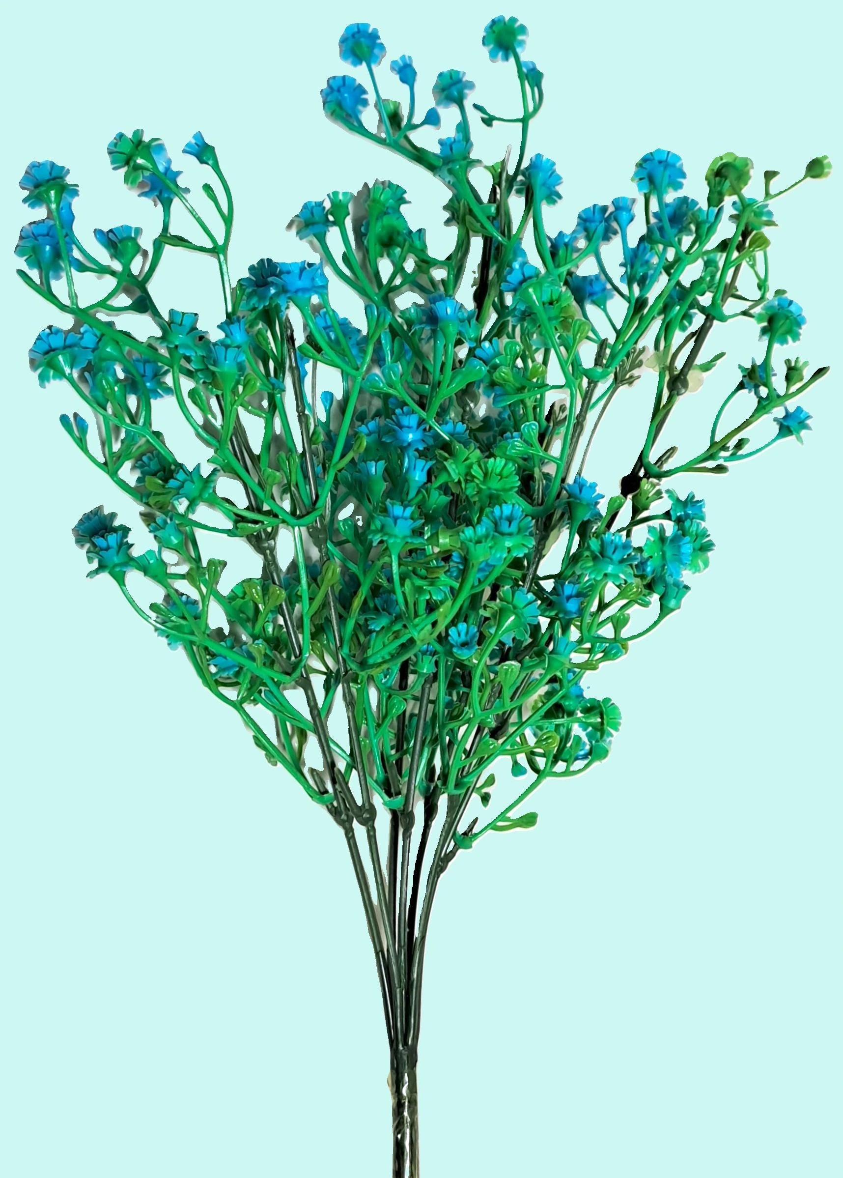 Elegant Ceramic Vase (Black) with Bunch of Plastic Gypsophila Blue Flowers