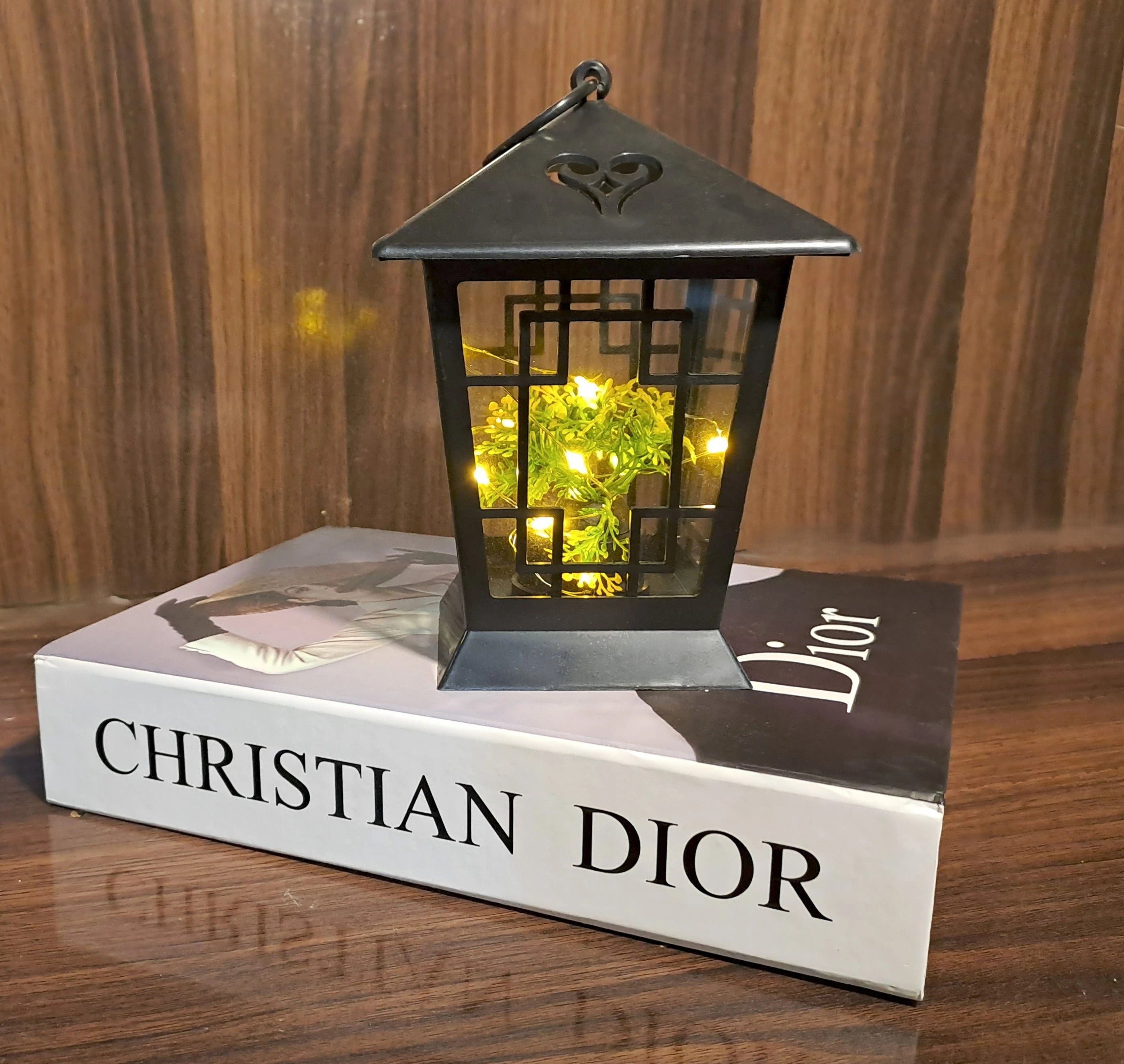 Black Hanging Lantern with LED Fairy Lights inside