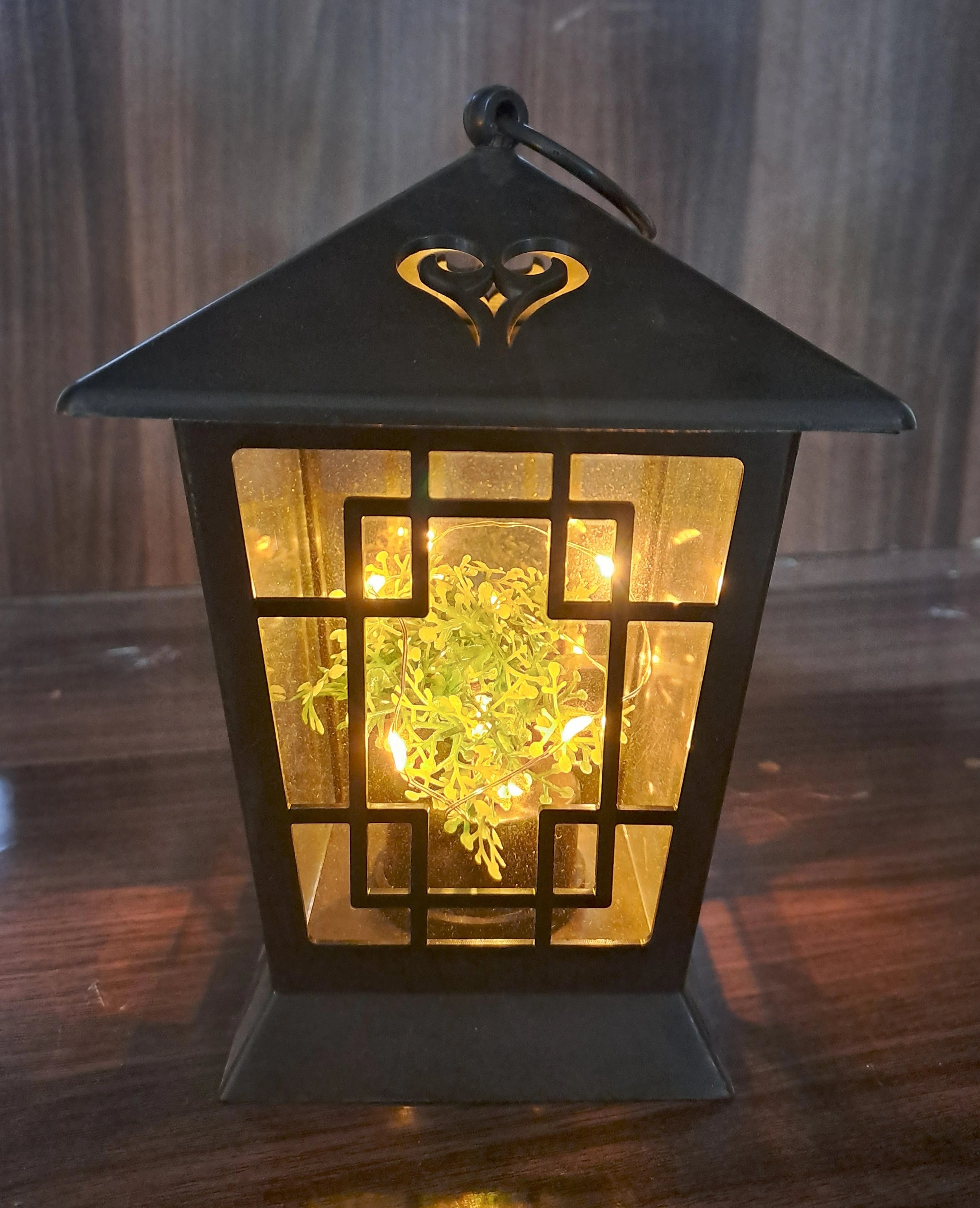 Black Hanging Lantern with LED Fairy Lights inside