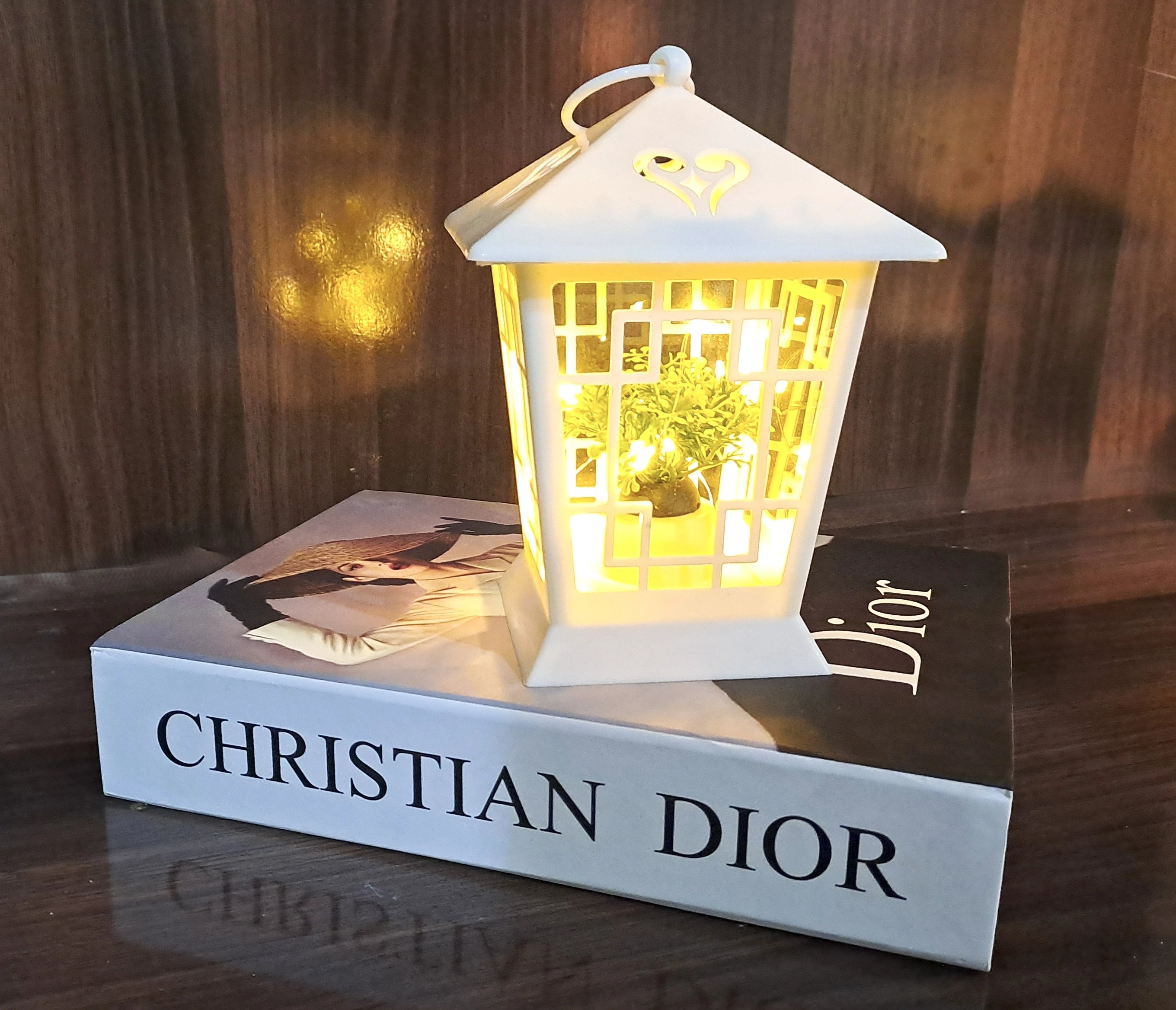 White Hanging Lantern with LED Fairy Lights inside