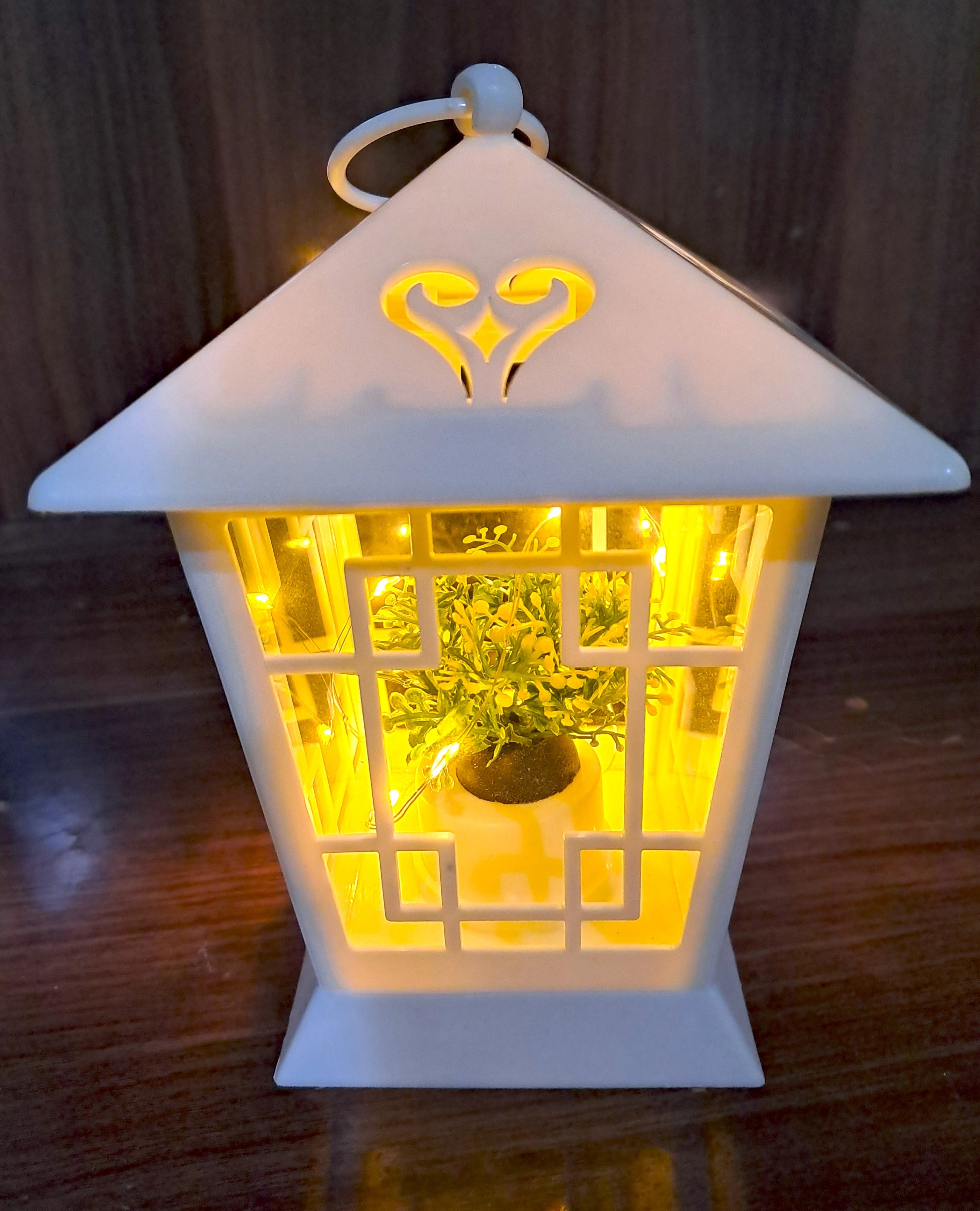 White Hanging Lantern with LED Fairy Lights inside
