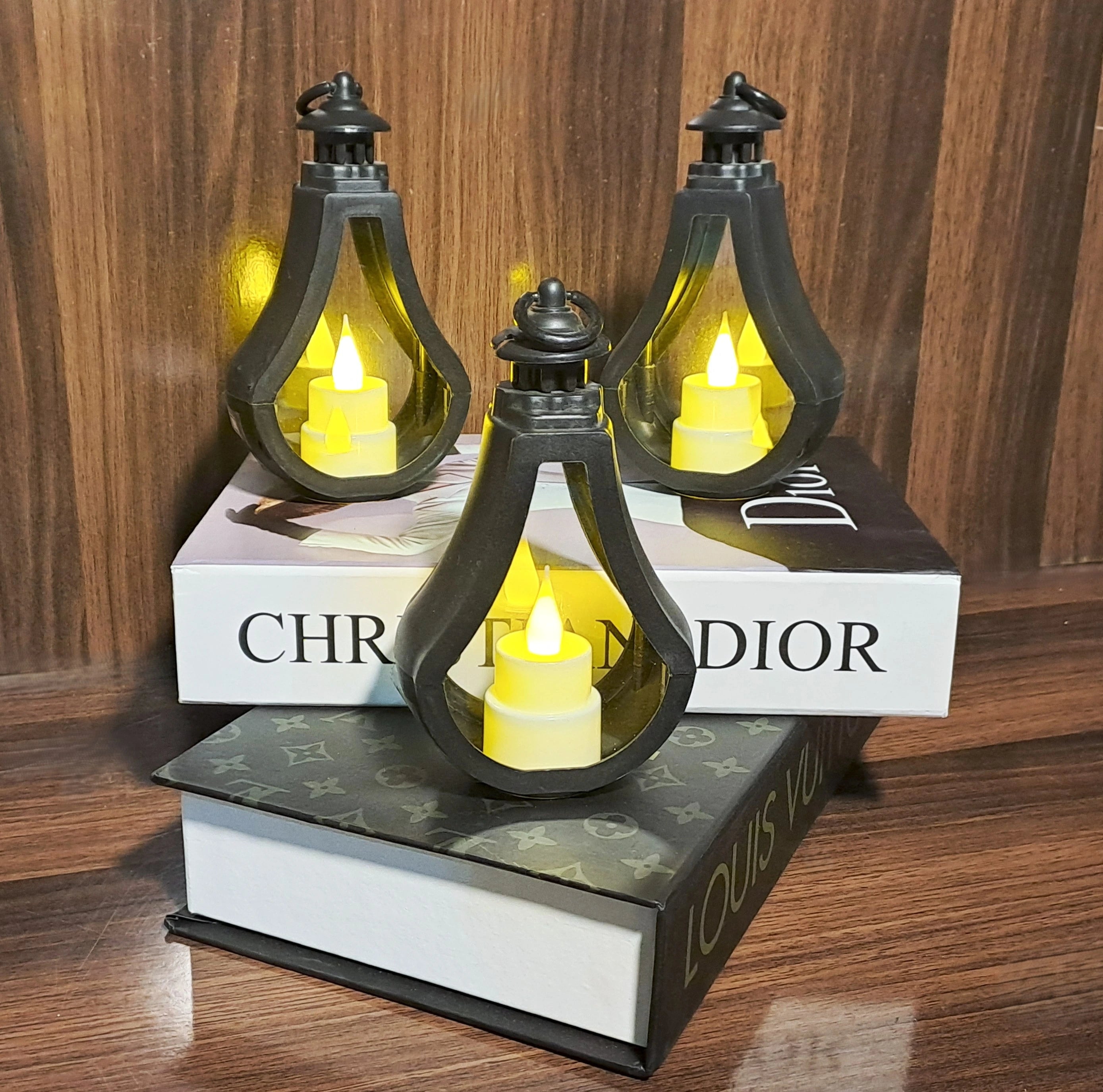 Black Hanging Lantern with LED Lights inside