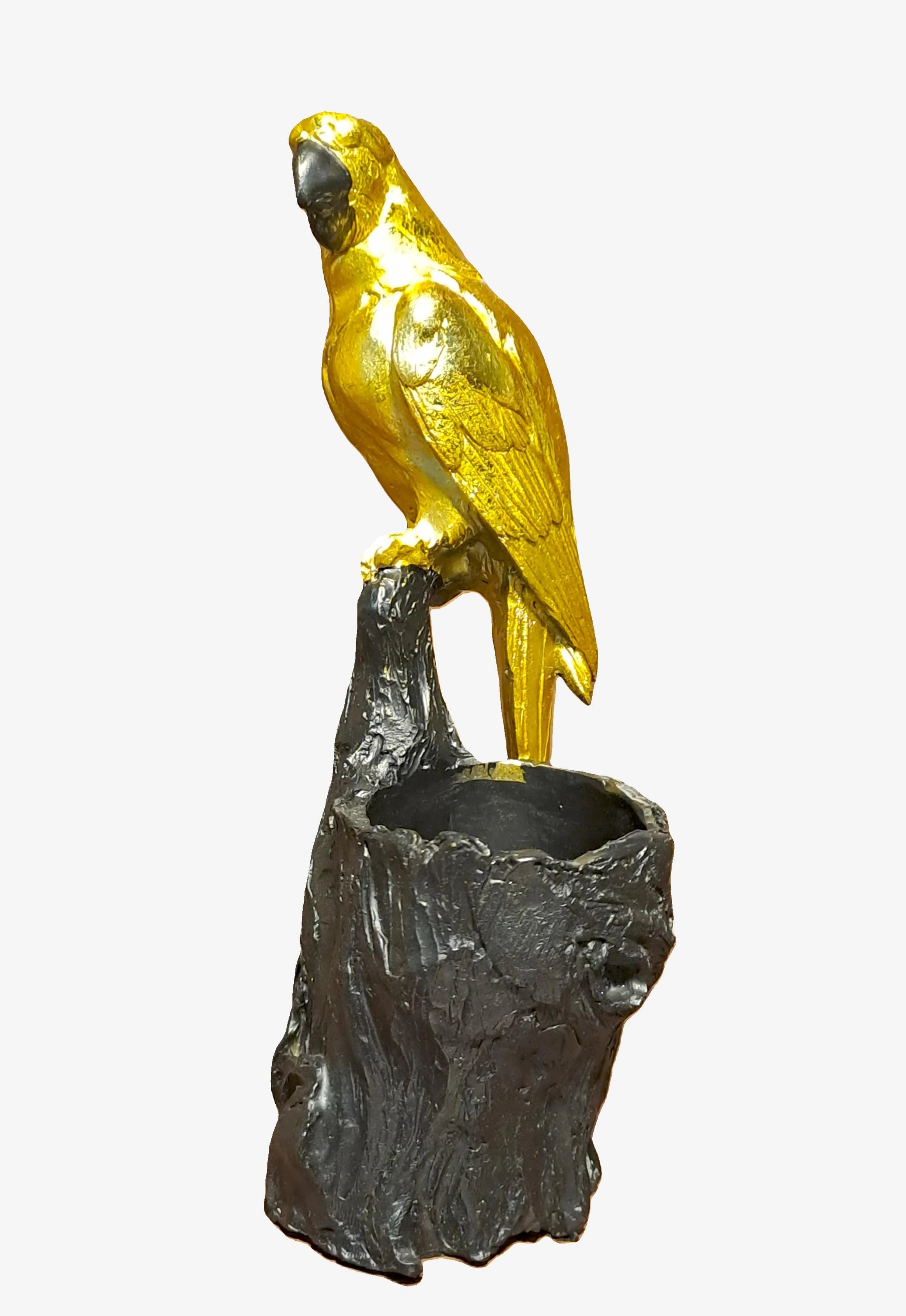 Golden Resin Parrot on Tree Stem