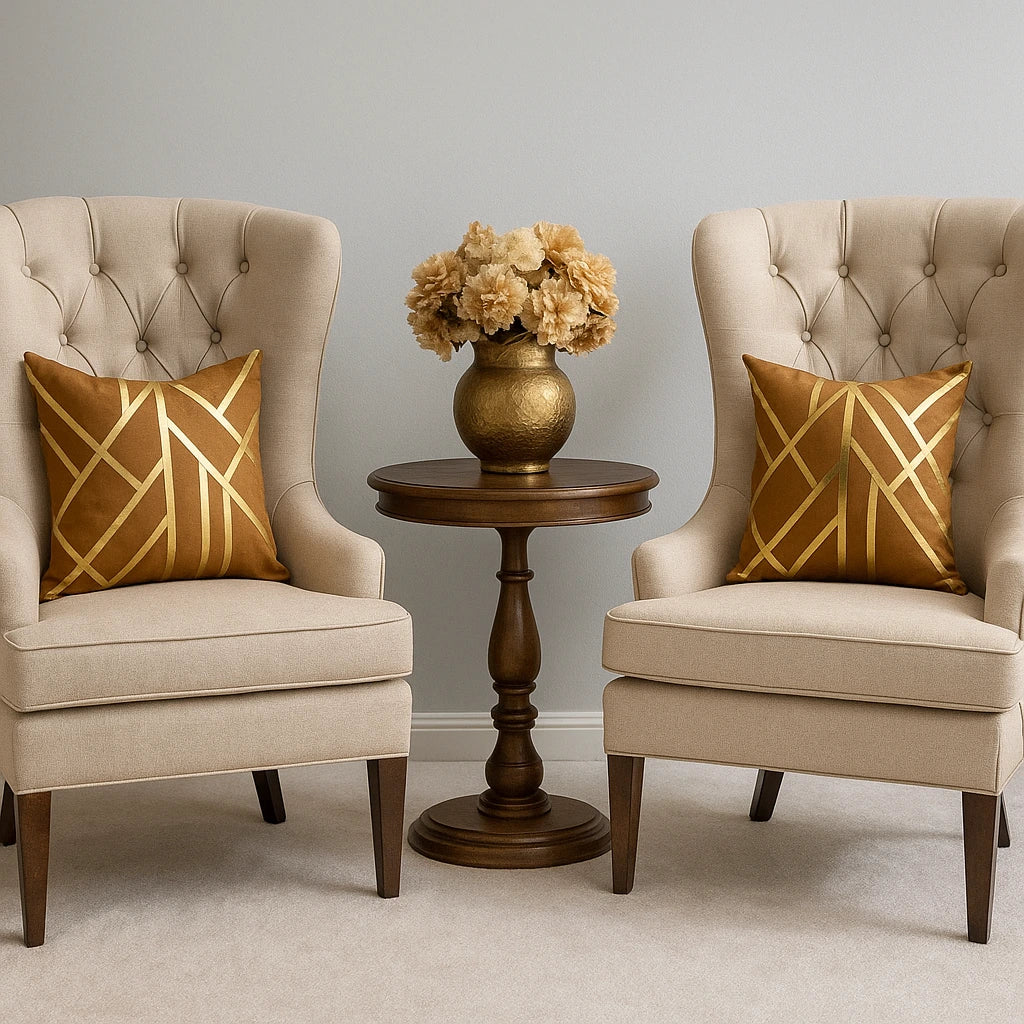 Velvet Cushion Covers with Laser Cut Golden Foil (Unfilled) – 2 Pcs Set