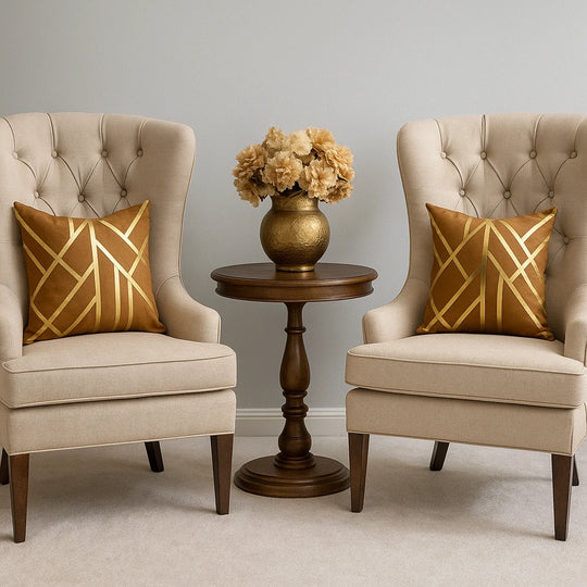 Velvet Cushion Covers with Laser Cut Golden Foil (Unfilled) – 2 Pcs Set