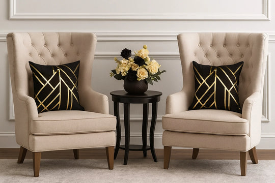 Velvet Cushion Covers with Laser Cut Golden Foil (Unfilled) – 2 Pcs Set