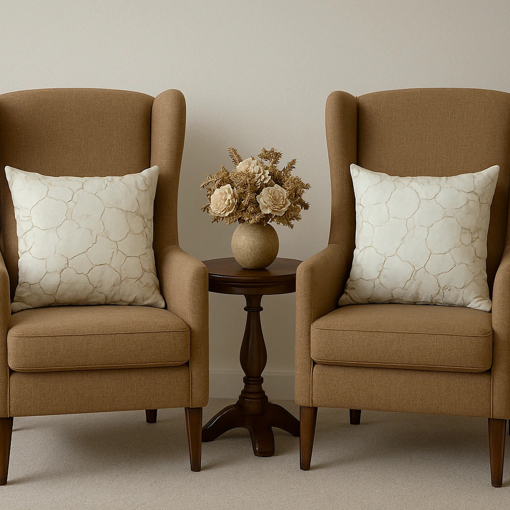 Beige & Gold Toned Abstract Printed Velvet Cushion Covers (Unfilled)- 2 Pcs Set