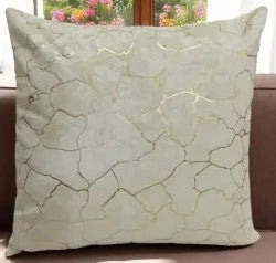 Beige & Gold Toned Abstract Printed Velvet Cushion Covers (Unfilled)- 2 Pcs Set