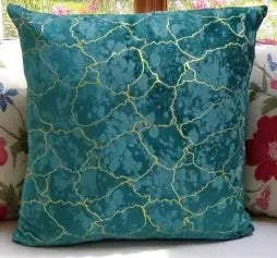Sea Green & Gold Toned Abstract Printed Velvet Cushion Covers (Unfilled)- 2 Pcs Set