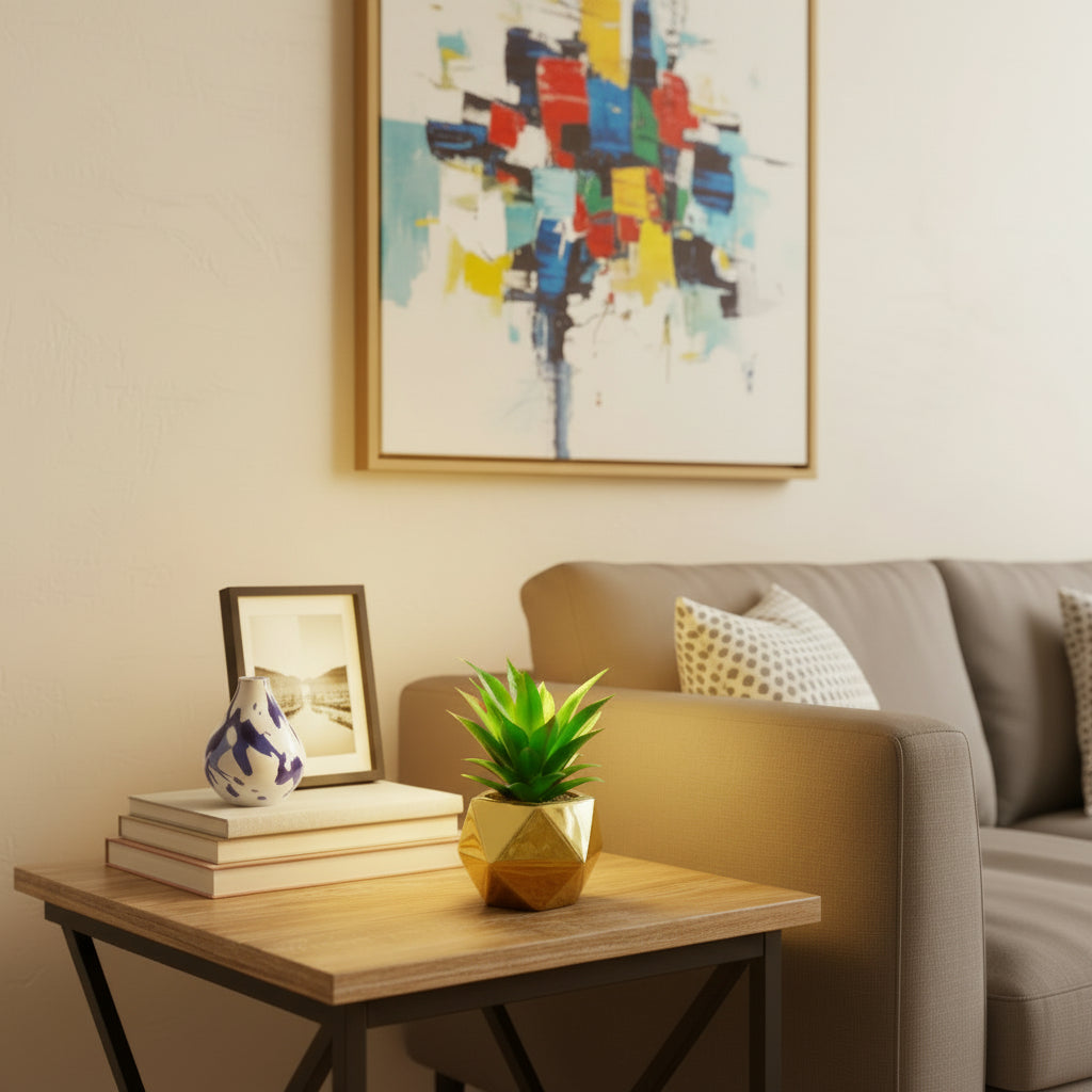 Golden Ceramic Pot with artificial Cactus Plant