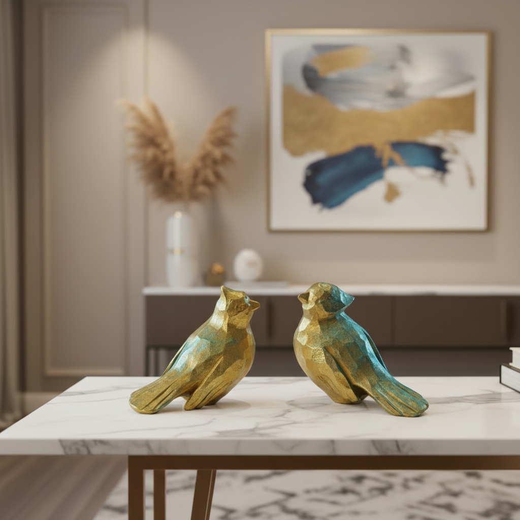 Set of 2 Golden Sparrow Statues