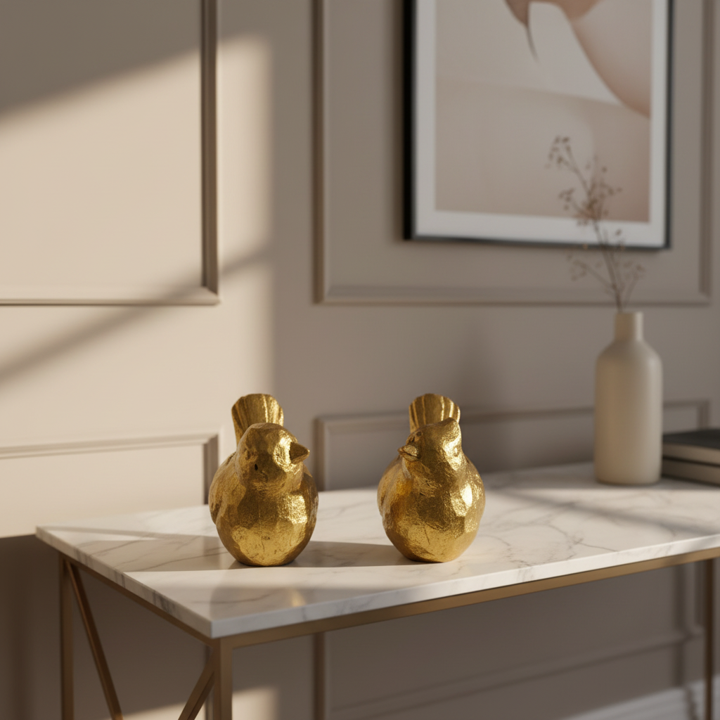 Set of 2 Golden Sparrow Statues