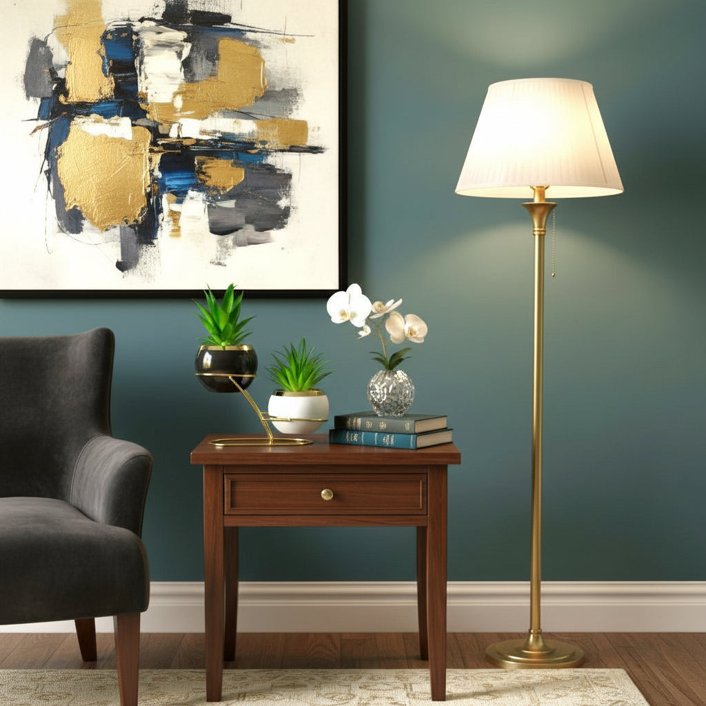 Black & White Ceramic Pots with artificial Cactus Plants on Golden Metallic Stand