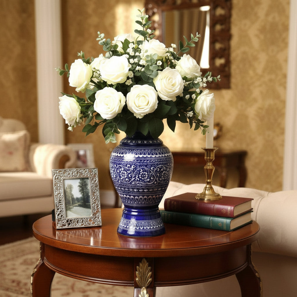 Blue-White Naqshi Wooden Vase (without Flowers)