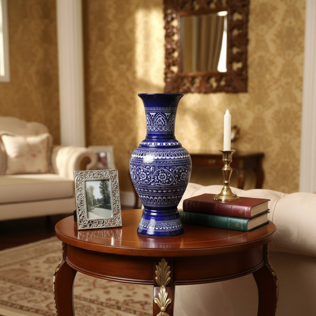 Blue-White Naqshi Wooden Vase (without Flowers)