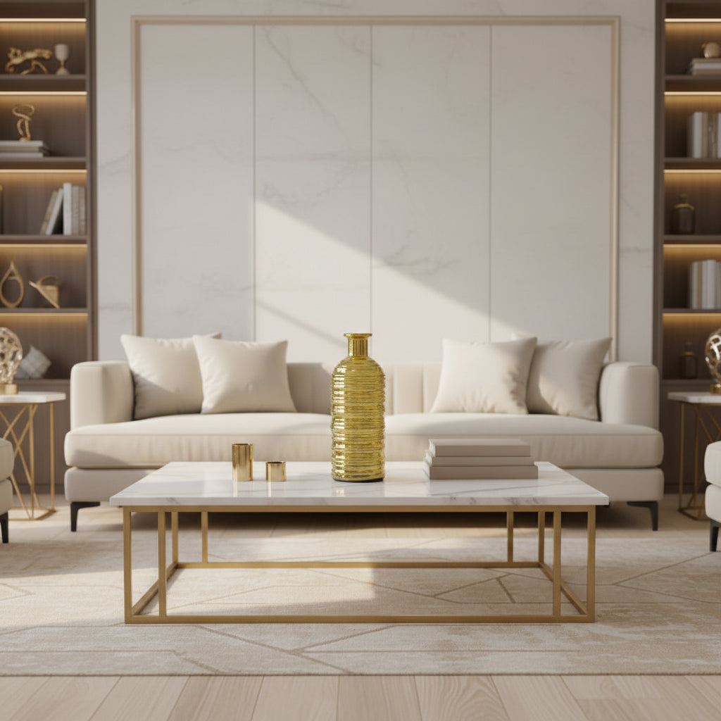 Golden Resin Vase Bottle Shape - Horizontal Lines (without Flowers)