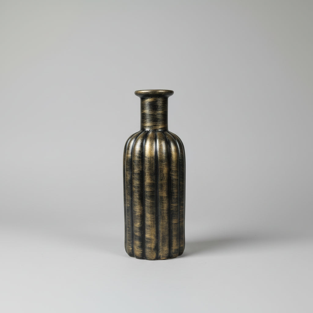 Antique Golden Resin Vase Bottle Shape - Vertical Lines (without Flowers)