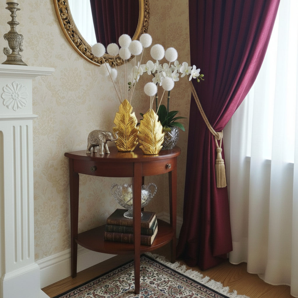 Set of 2 Leaf Shape Golden Vases (without Flowers)