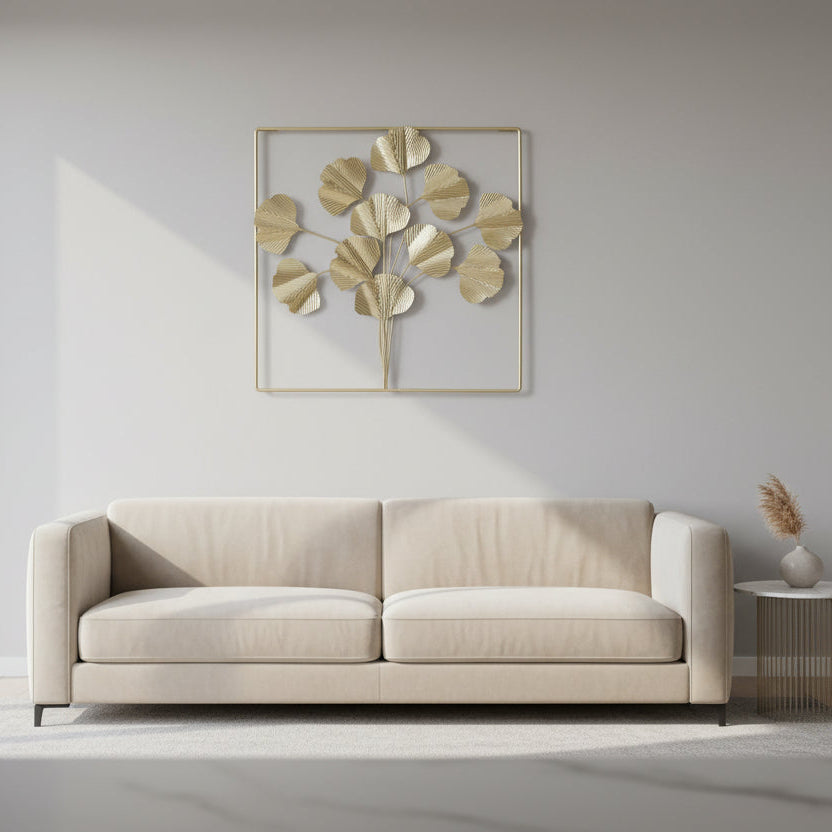 Golden Metallic Square 3d Flowers Wall Décor