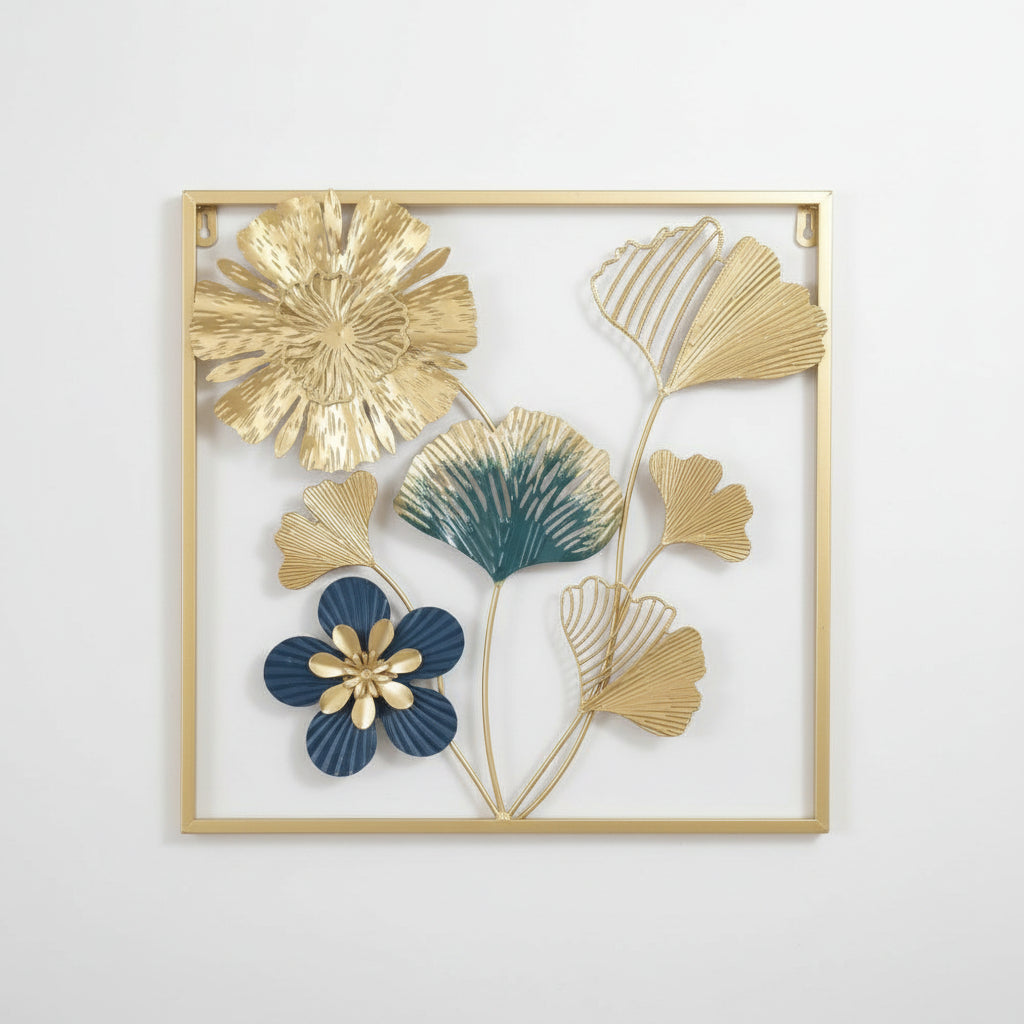 Golden Metallic Square 3d Flowers Wall Décor